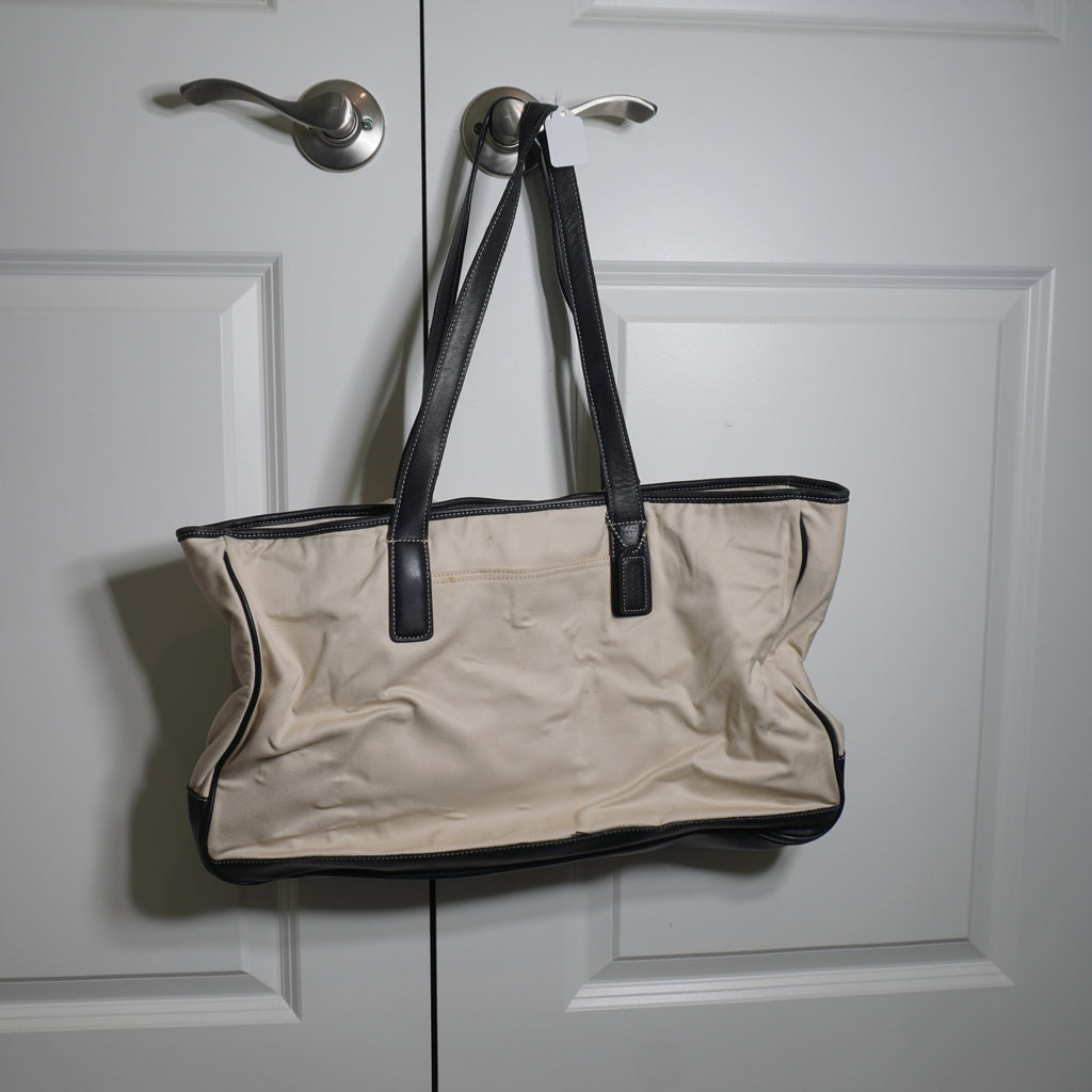 Coach Beige & Black Canvas Leather Tote Bag