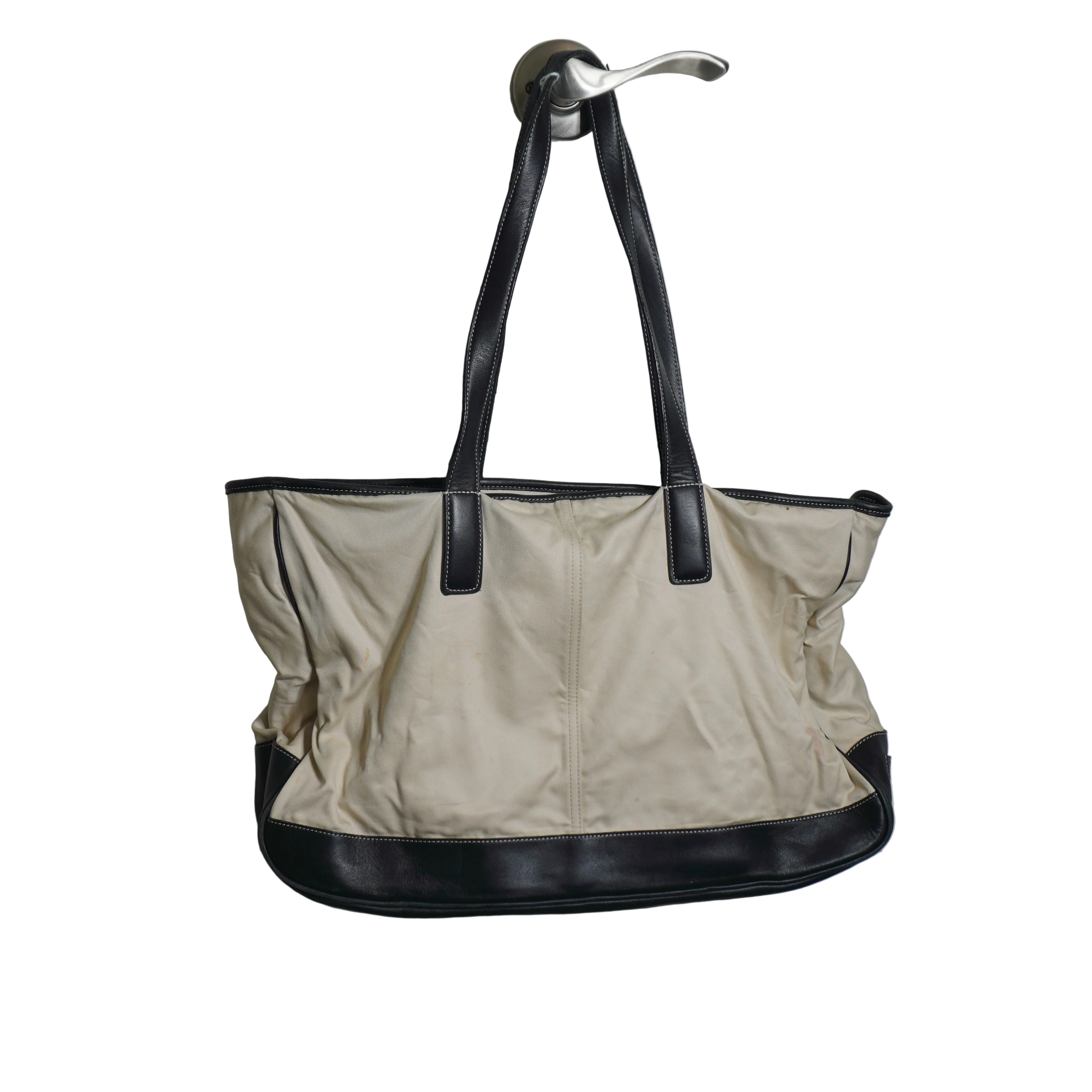 Coach Beige & Black Canvas Leather Tote Bag