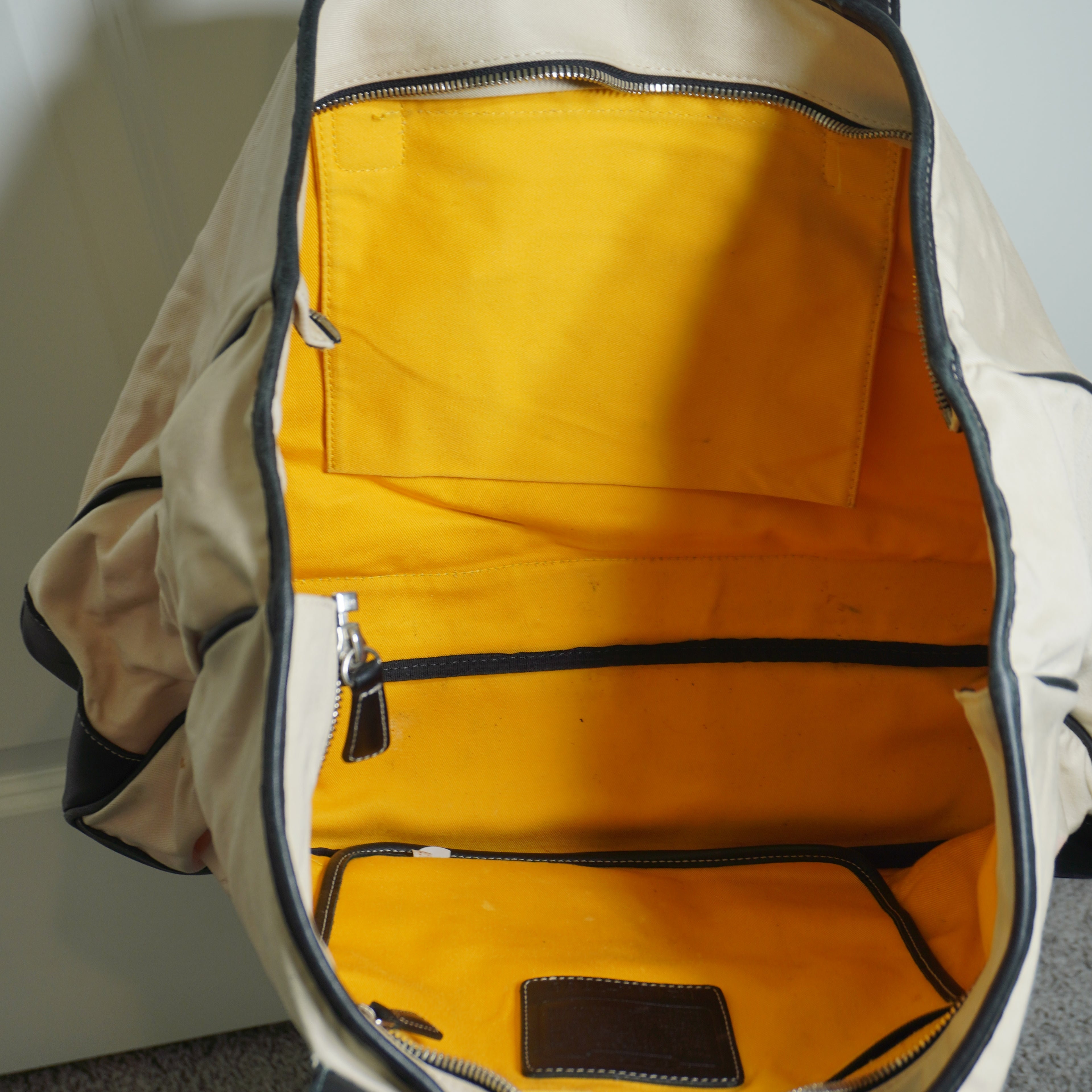 Coach Beige & Black Canvas Leather Tote Bag