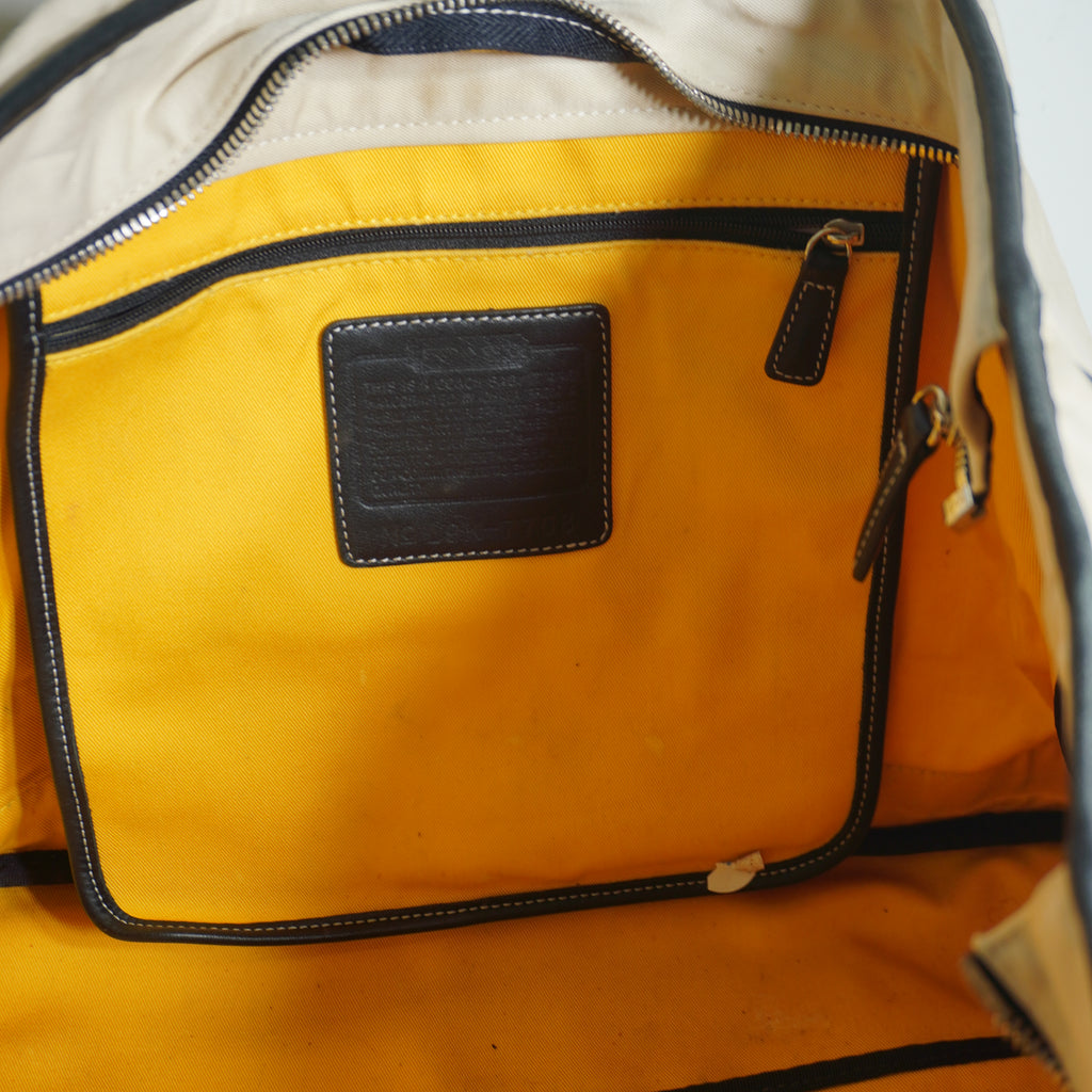 Coach Beige & Black Canvas Leather Tote Bag