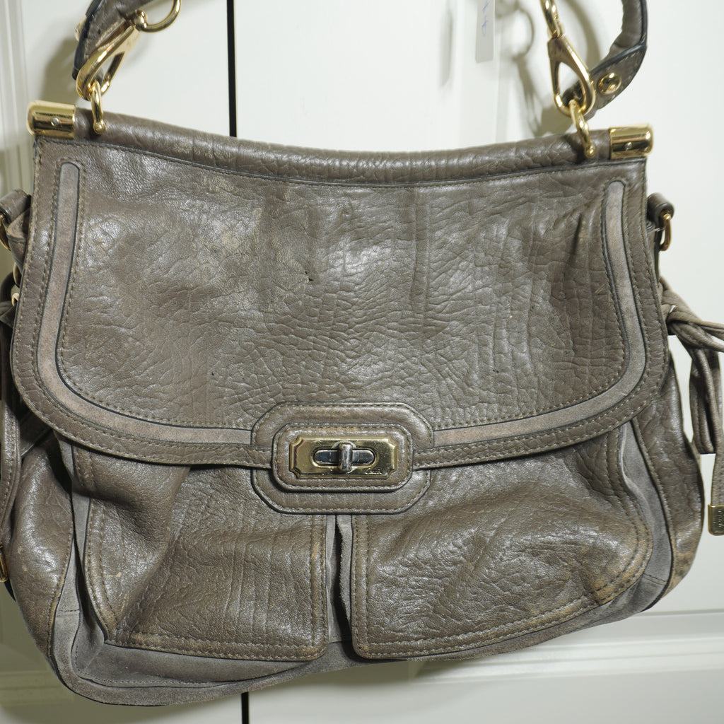 Coach Gray Leather Shoulder Bag with Gold Hardware