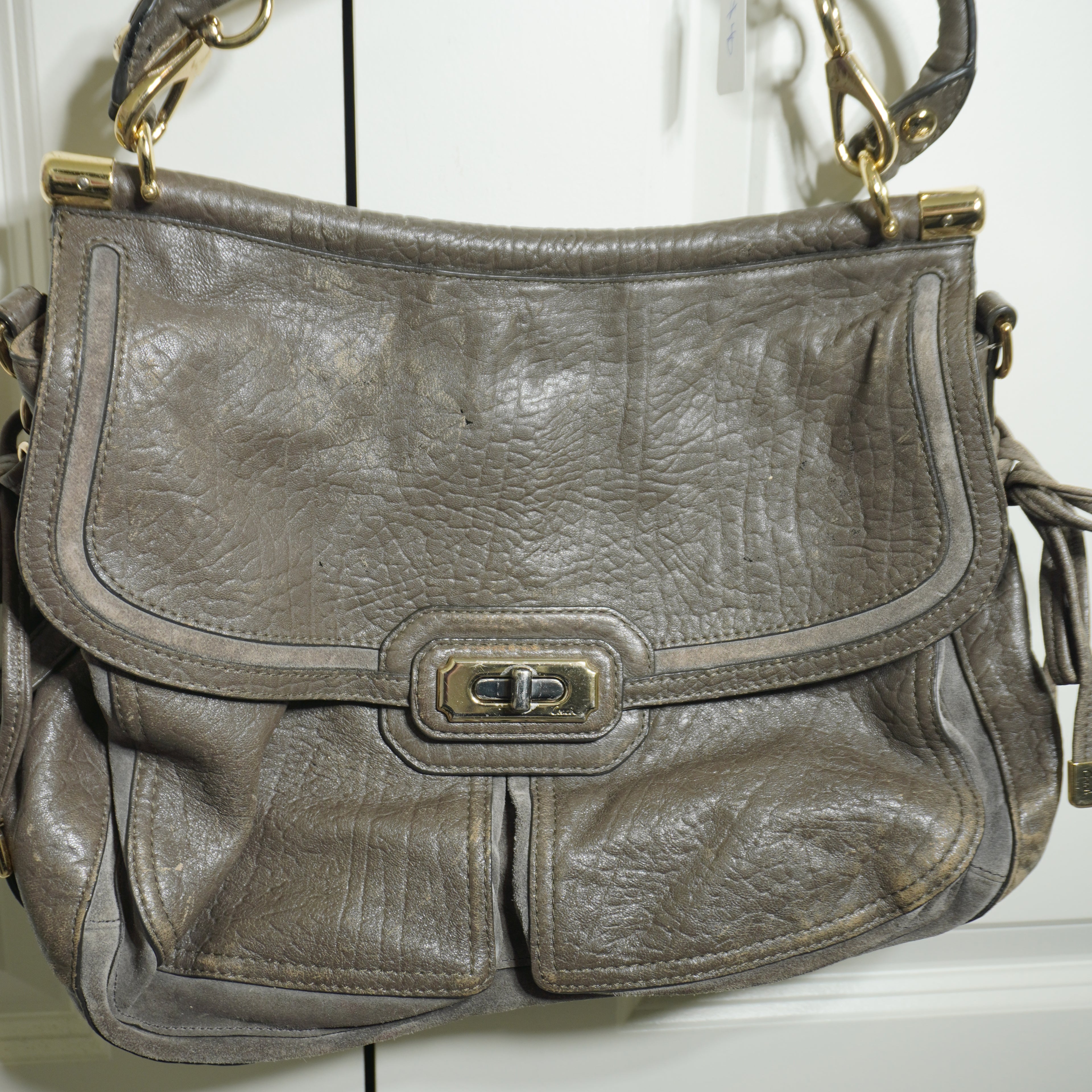 Coach Gray Leather Shoulder Bag with Gold Hardware