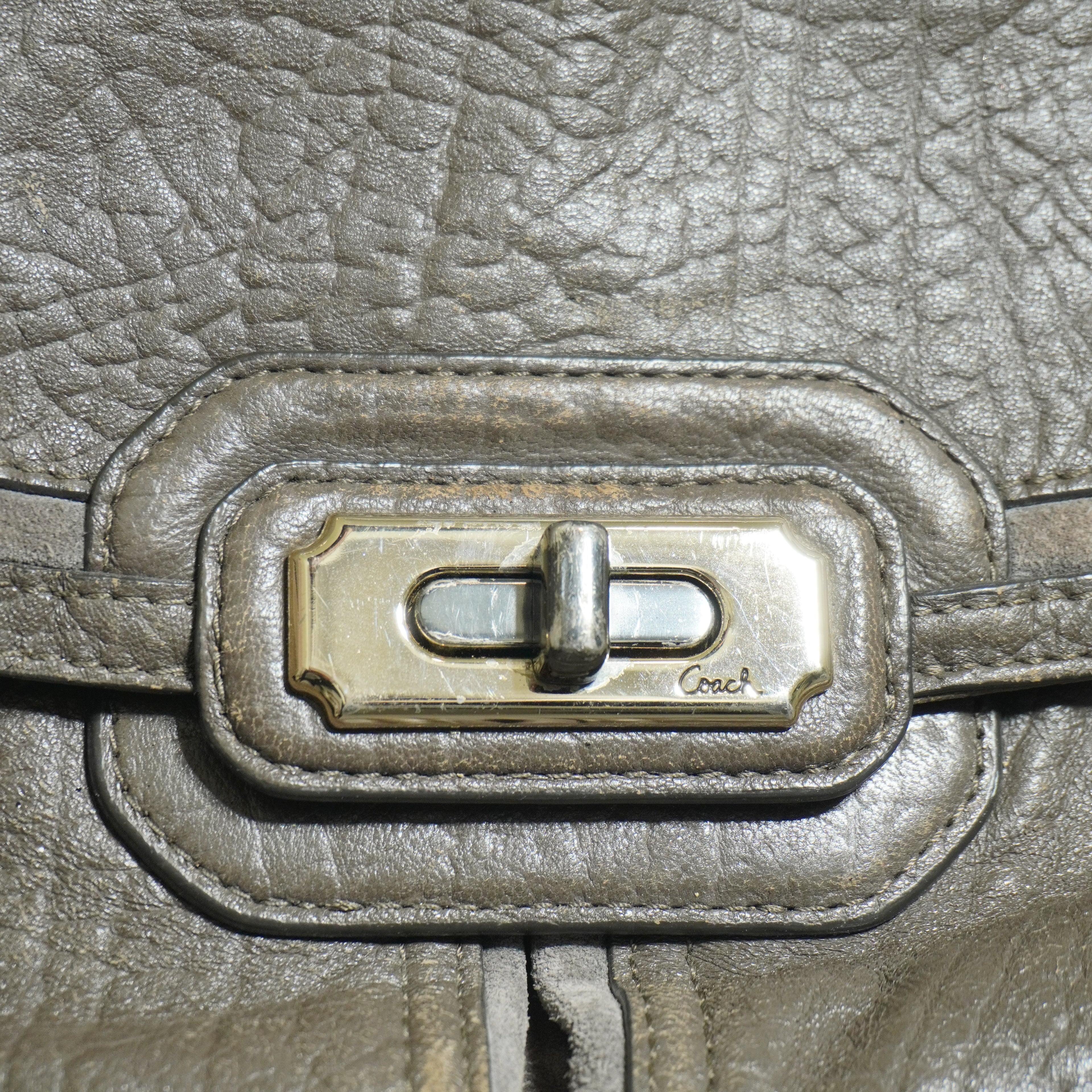 Coach Gray Leather Shoulder Bag with Gold Hardware
