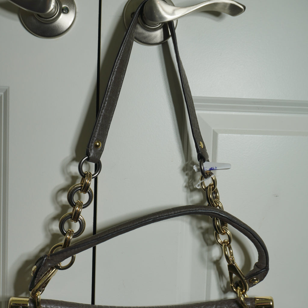 Coach Gray Leather Shoulder Bag with Gold Hardware