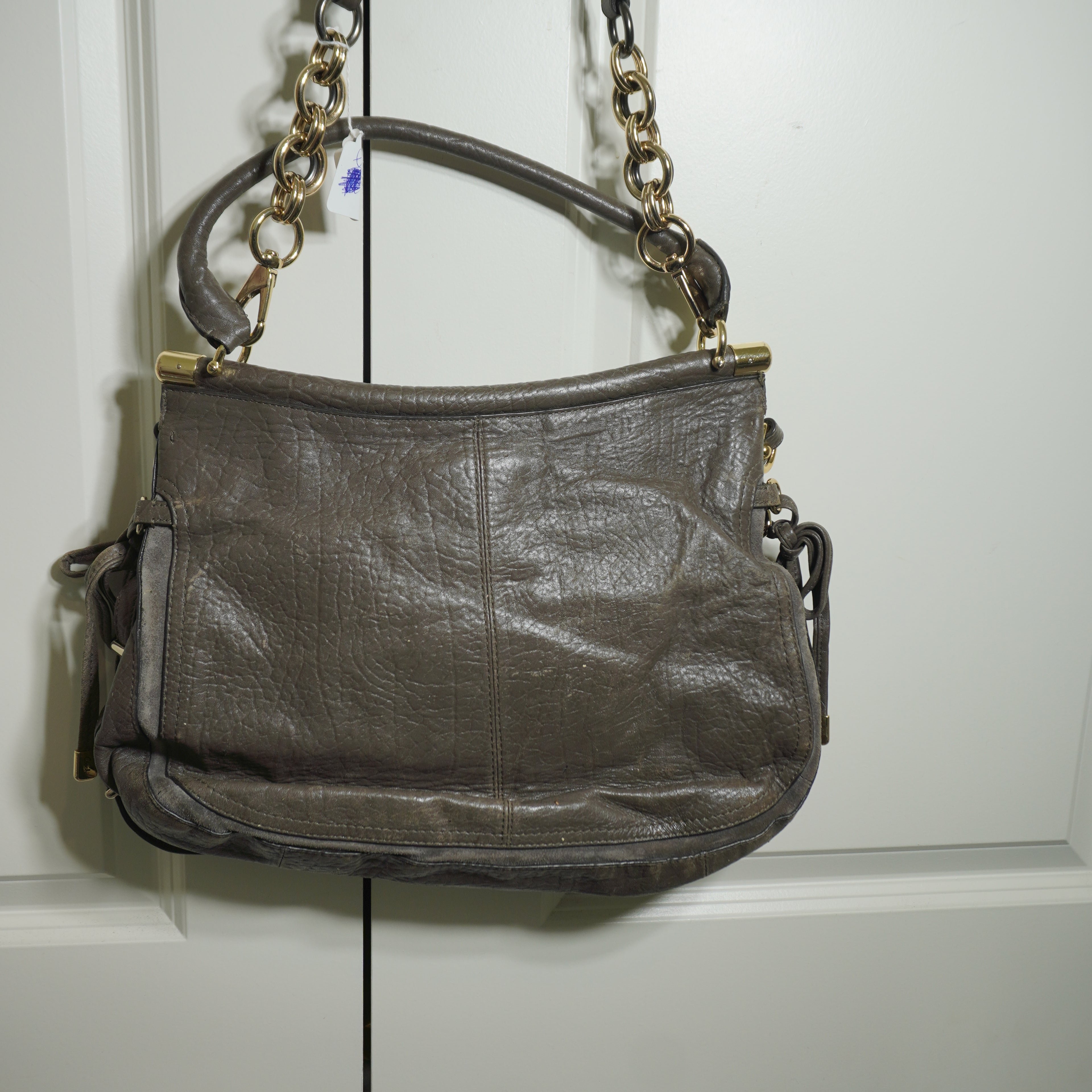 Coach Gray Leather Shoulder Bag with Gold Hardware