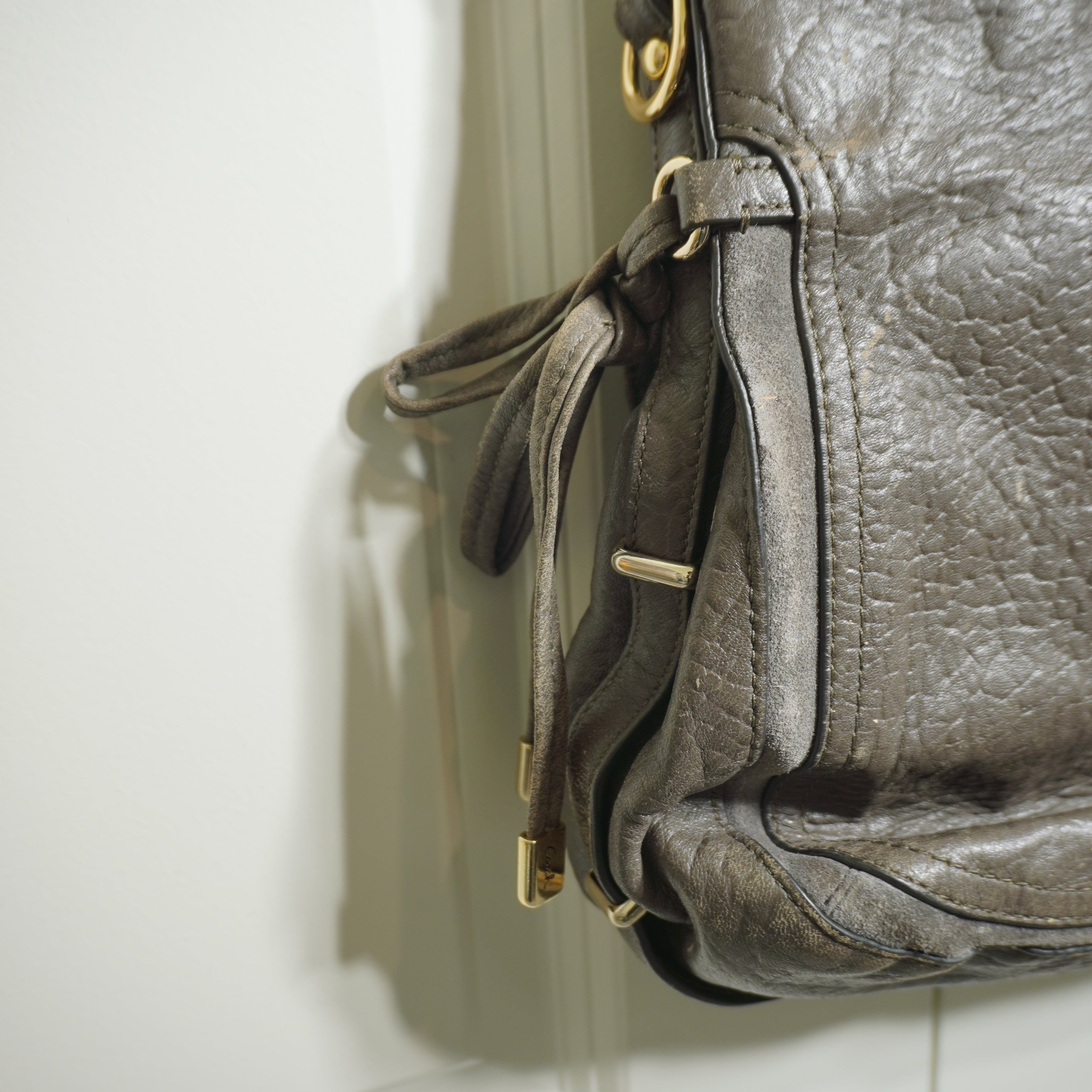 Coach Gray Leather Shoulder Bag with Gold Hardware