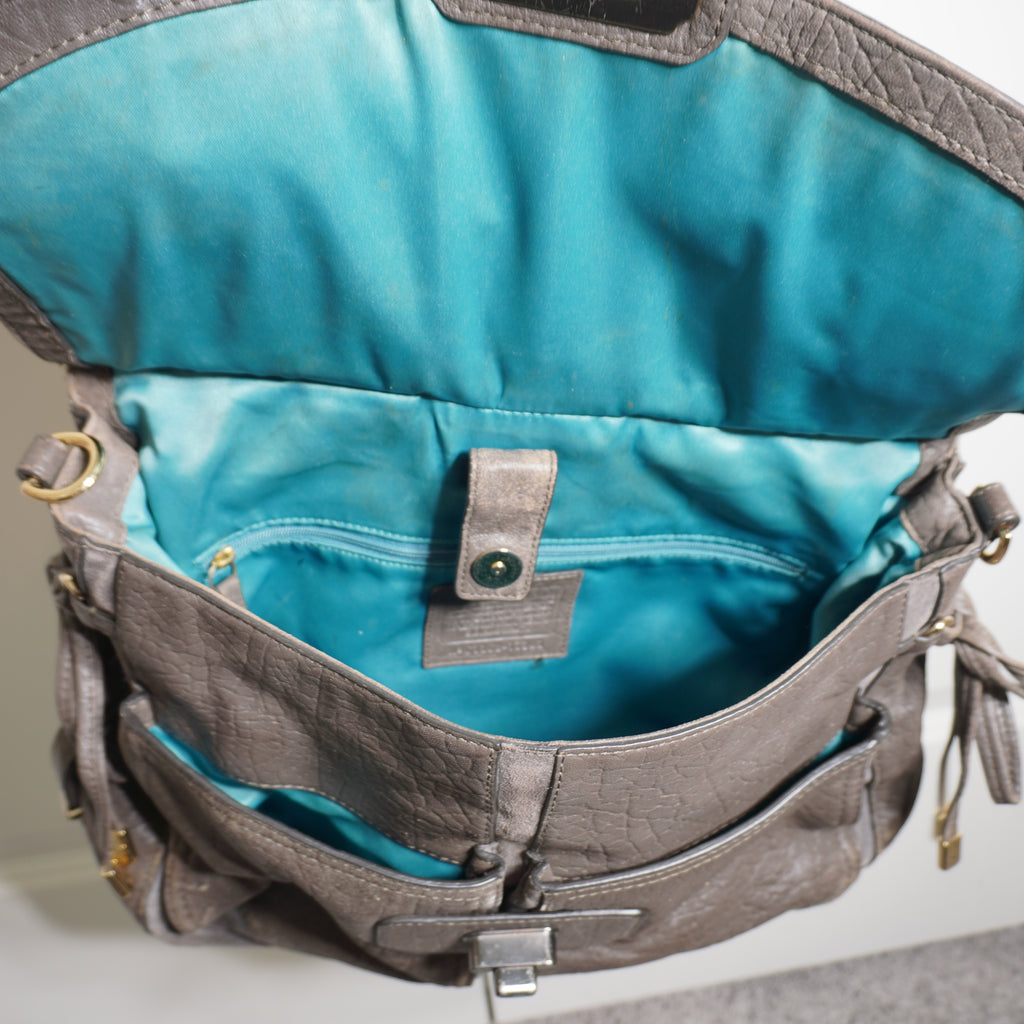 Coach Gray Leather Shoulder Bag with Gold Hardware