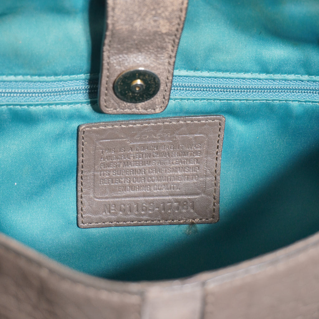 Coach Gray Leather Shoulder Bag with Gold Hardware