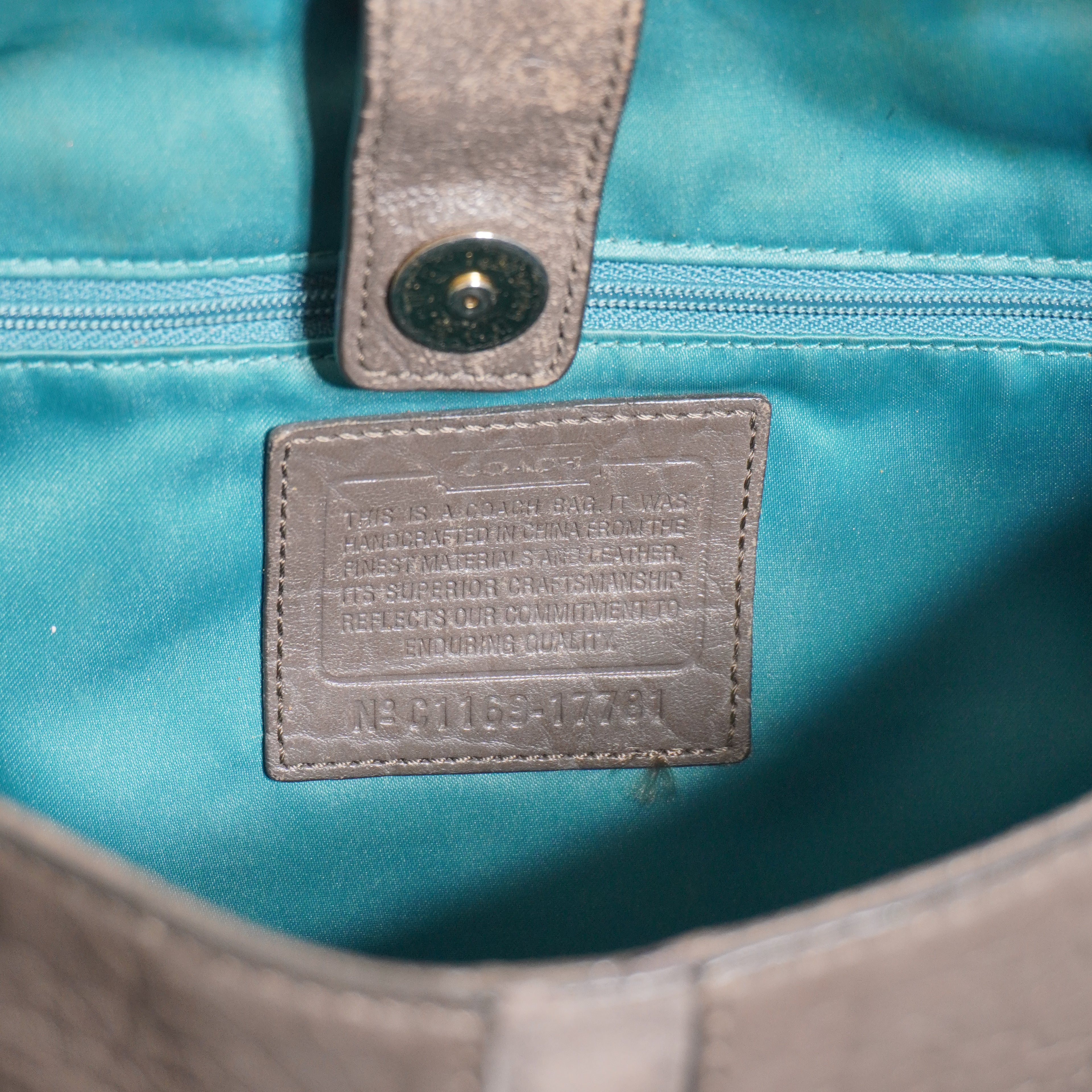 Coach Gray Leather Shoulder Bag with Gold Hardware