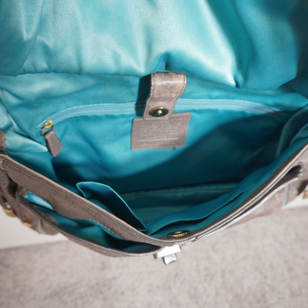 Coach Gray Leather Shoulder Bag with Gold Hardware