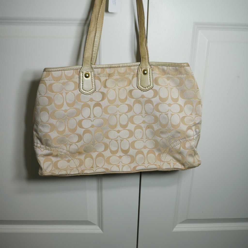 Coach Beige Gold Floral Signature C Shoulder Bag