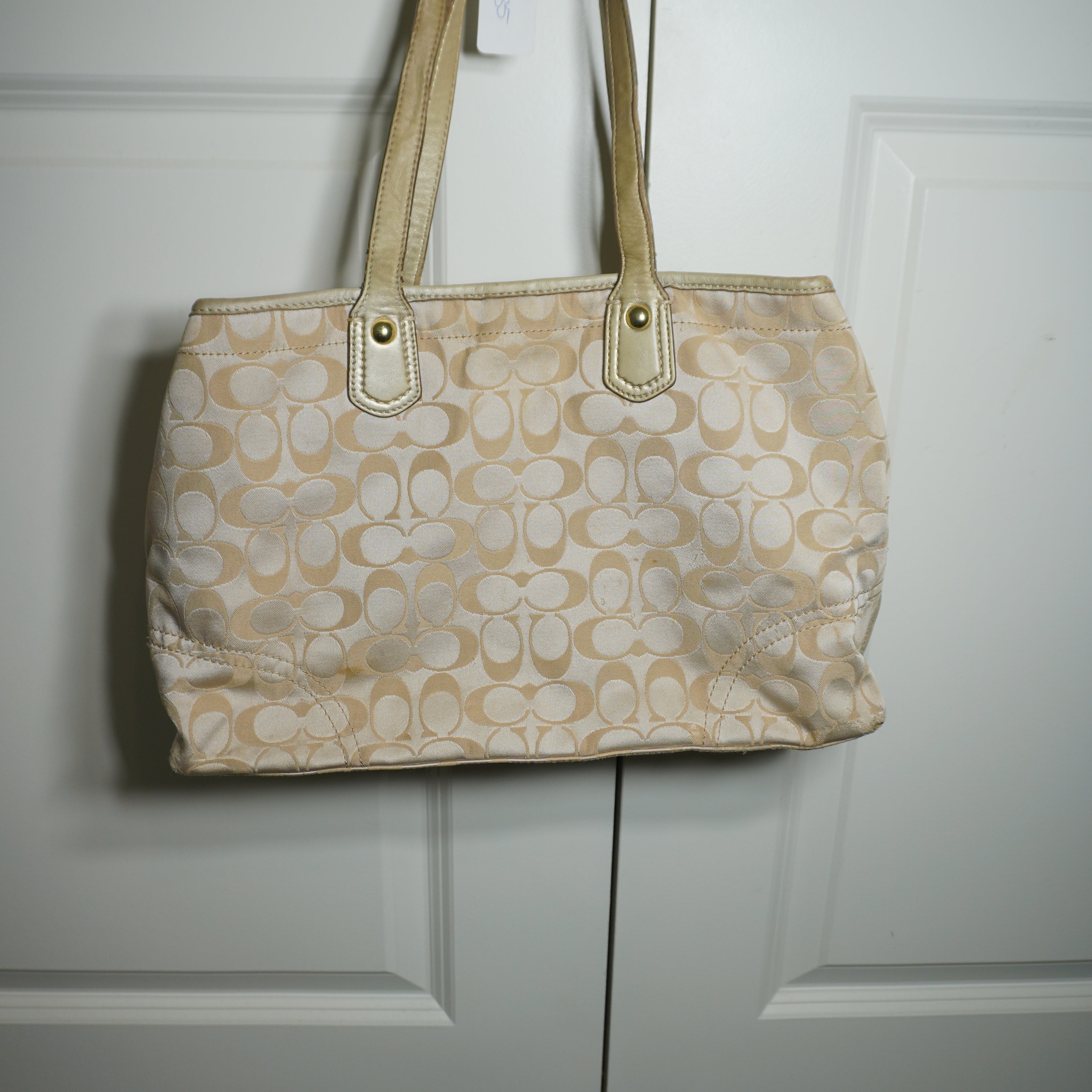 Coach Beige Gold Floral Signature C Shoulder Bag