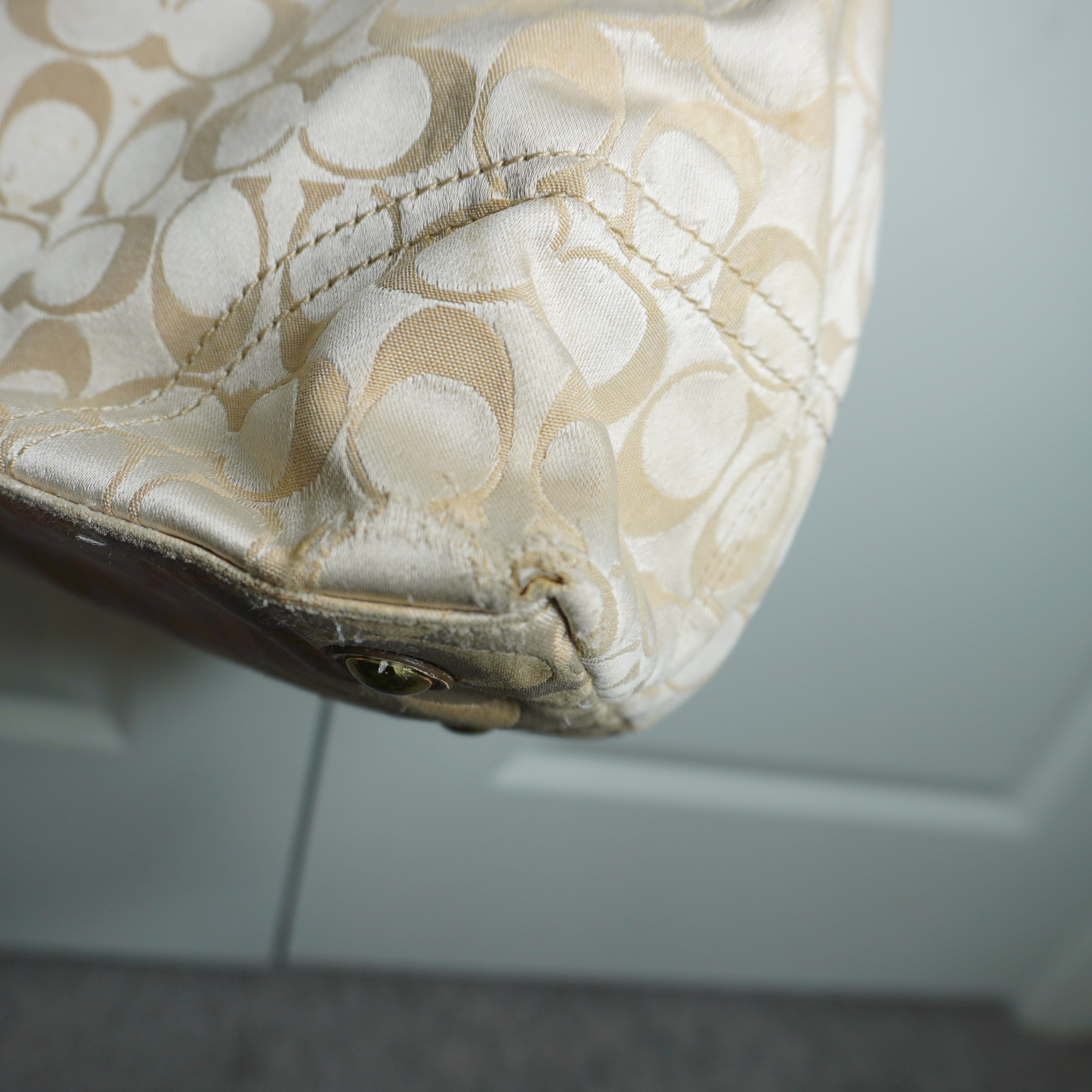 Coach Beige Gold Floral Signature C Shoulder Bag