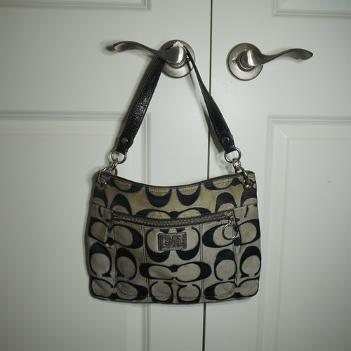 Coach Black Beige Signature C Shoulder Bag