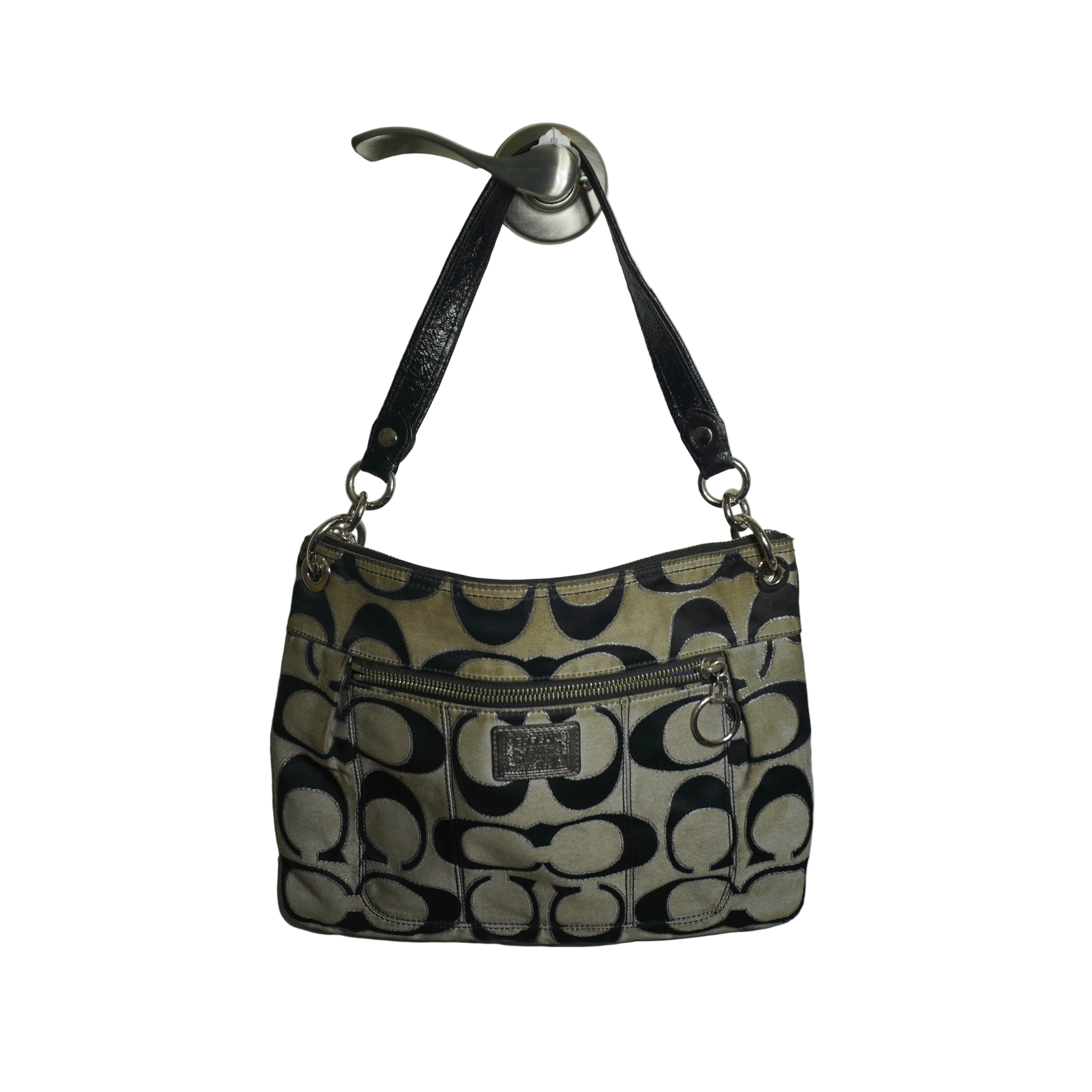 Coach Black Beige Signature C Shoulder Bag