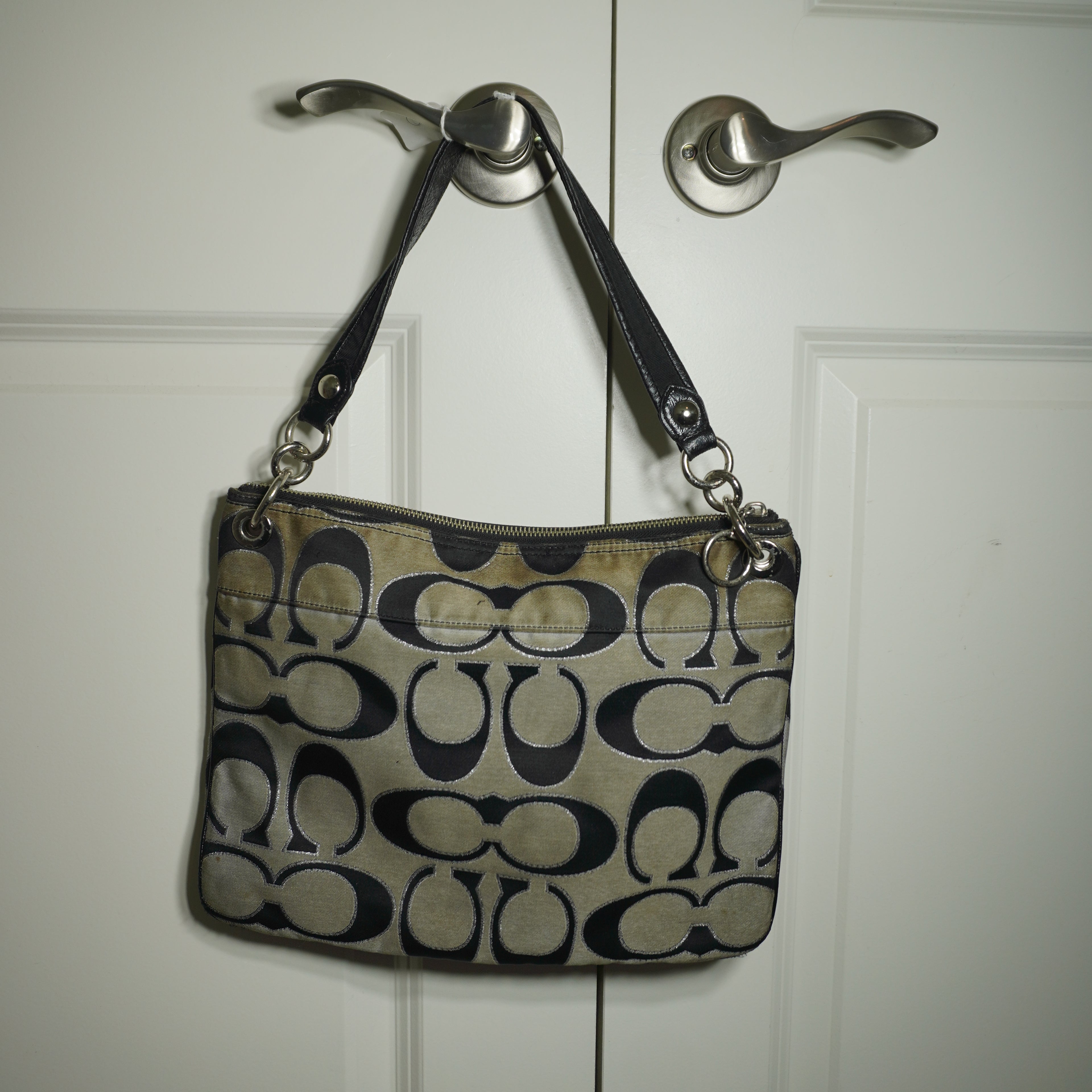 Coach Black Beige Signature C Shoulder Bag