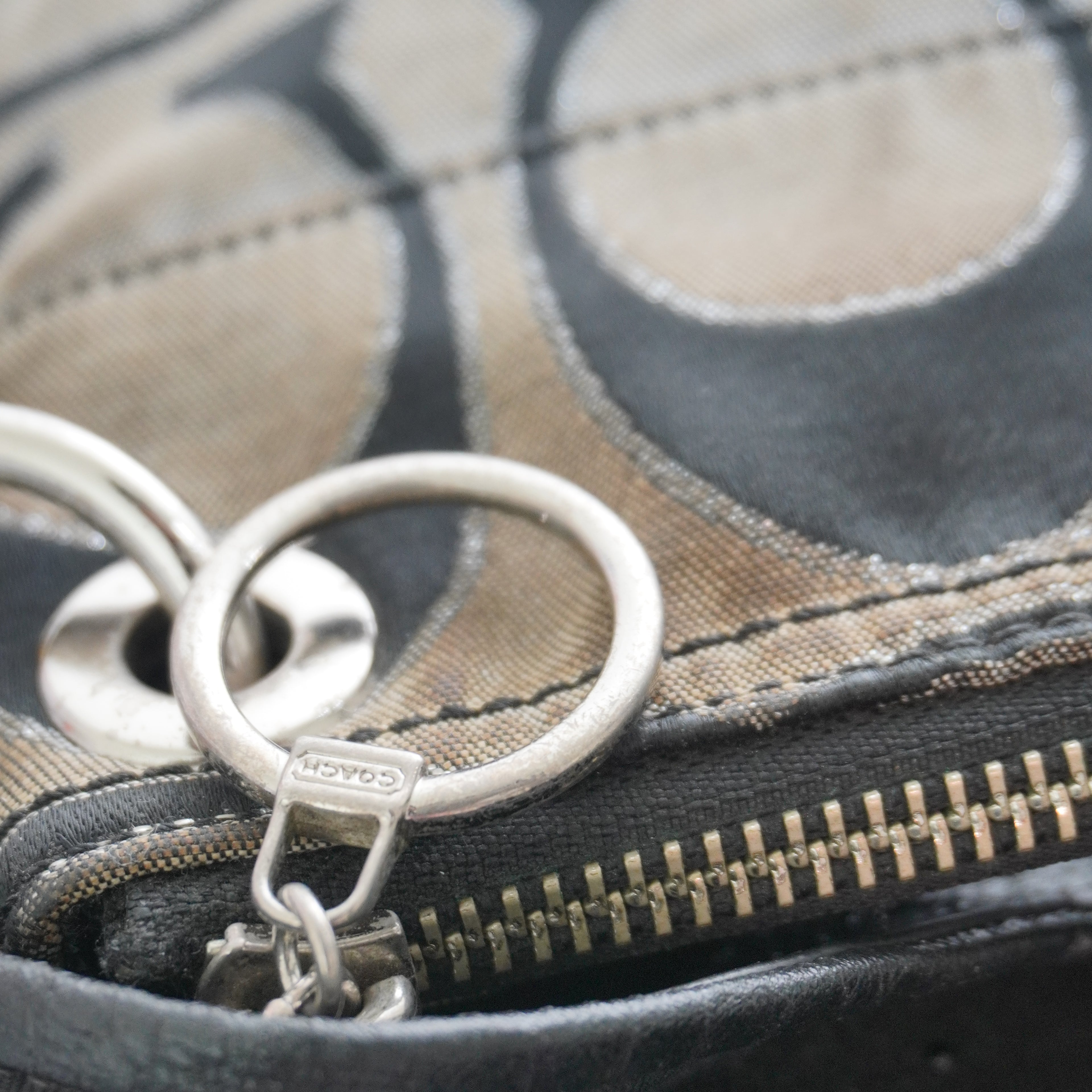 Coach Black Beige Signature C Shoulder Bag