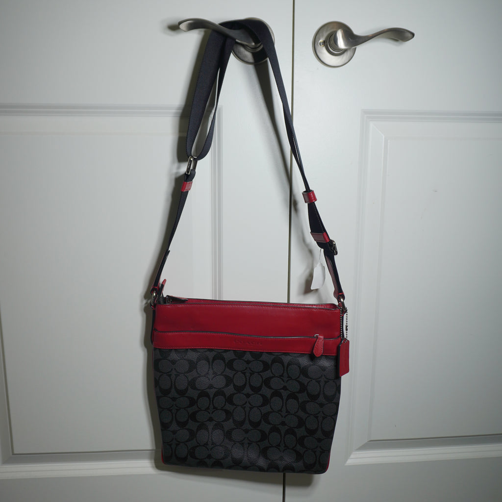 Coach Black Signature Red Trim Crossbody Bag