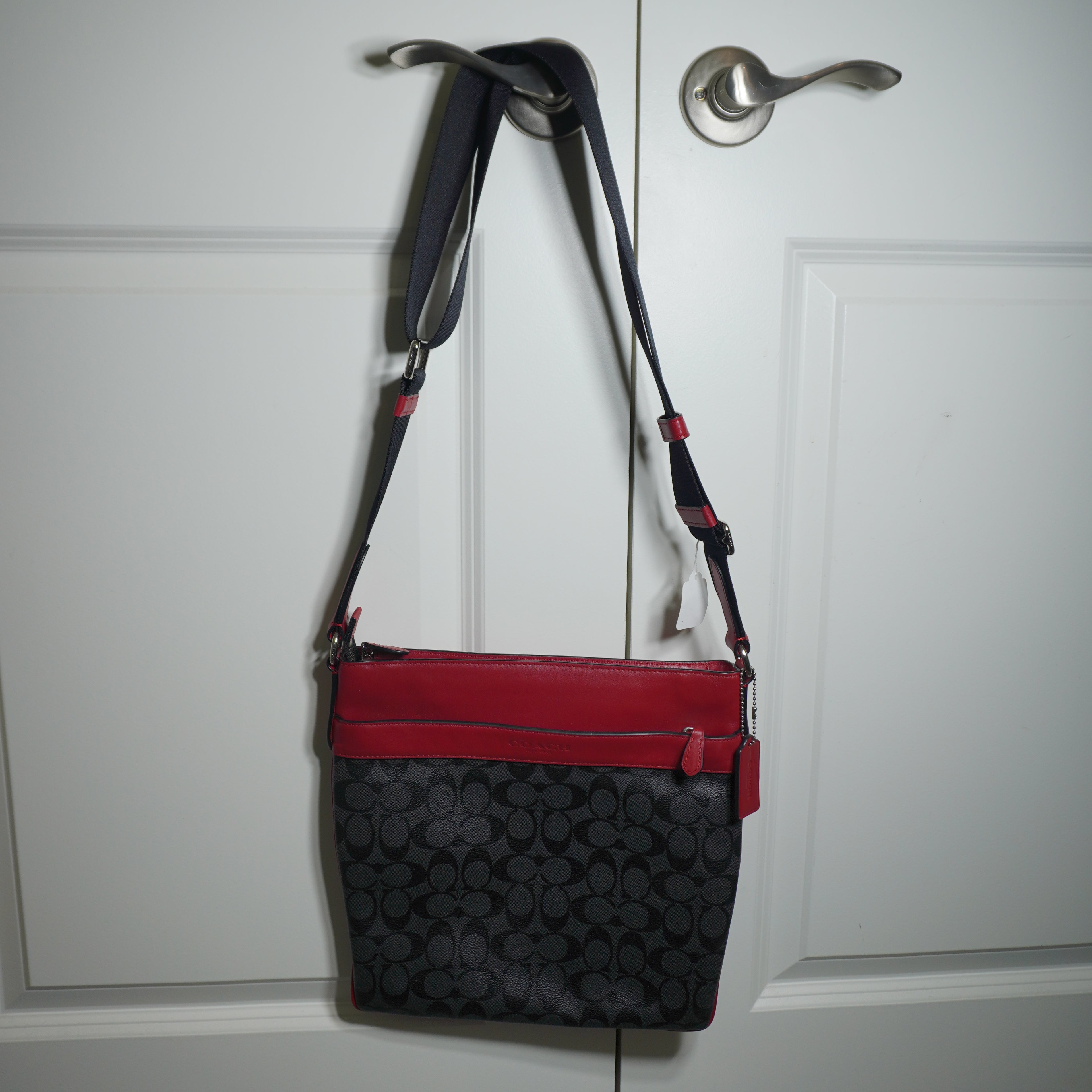 Coach Black Signature Red Trim Crossbody Bag