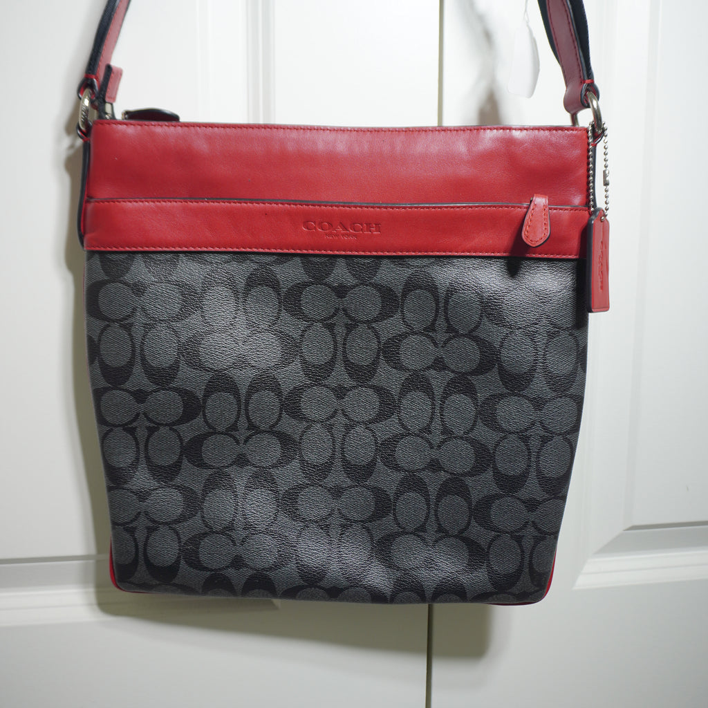 Coach Black Signature Red Trim Crossbody Bag