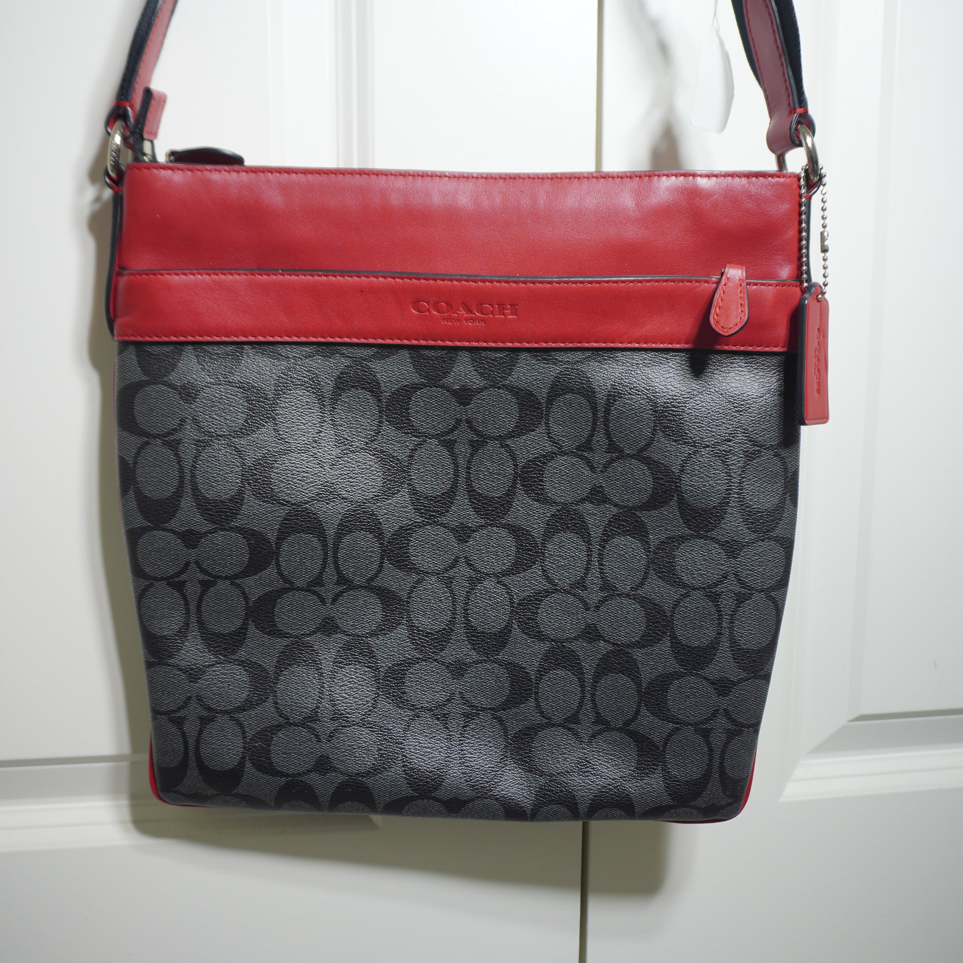 Coach Black Signature Red Trim Crossbody Bag