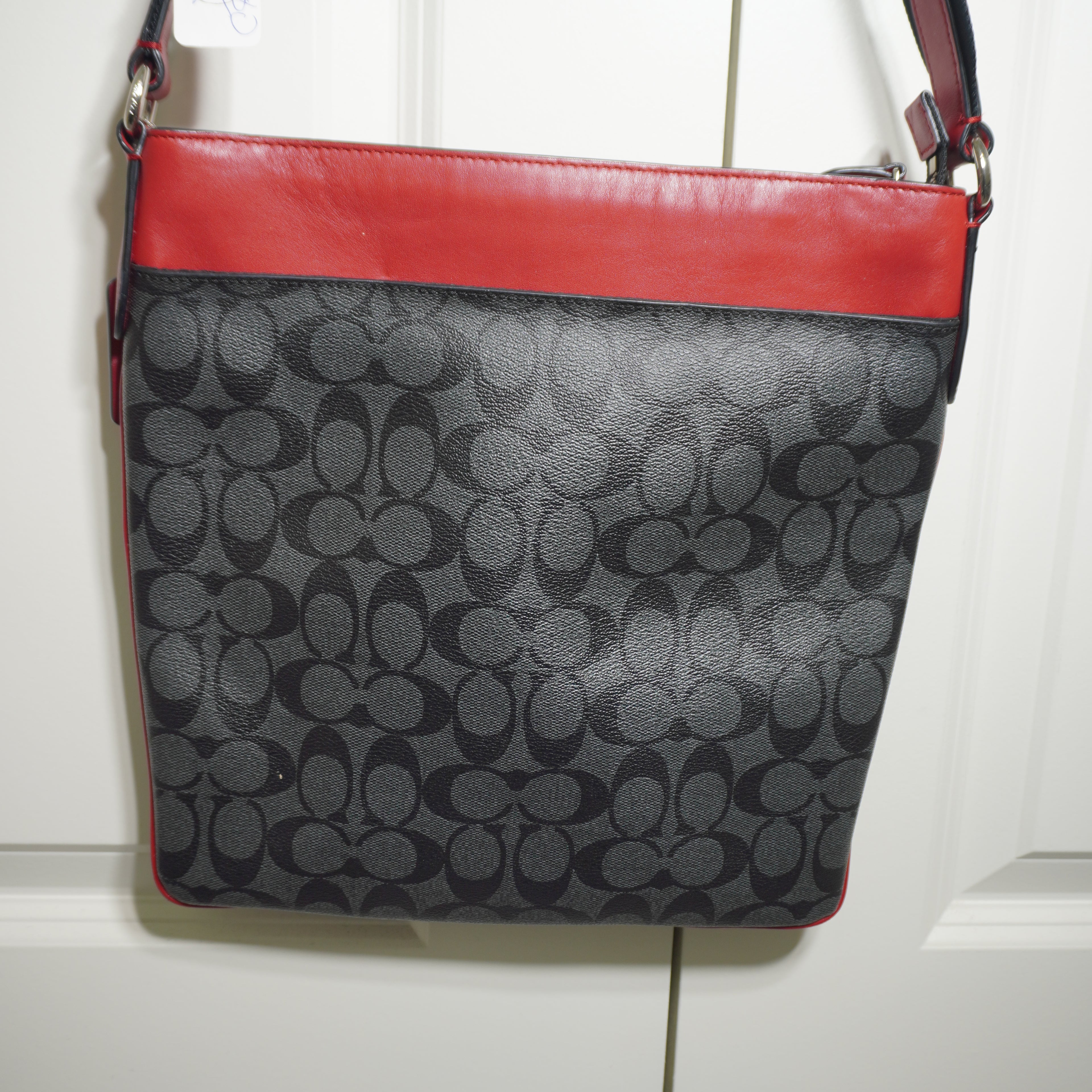 Coach Black Signature Red Trim Crossbody Bag