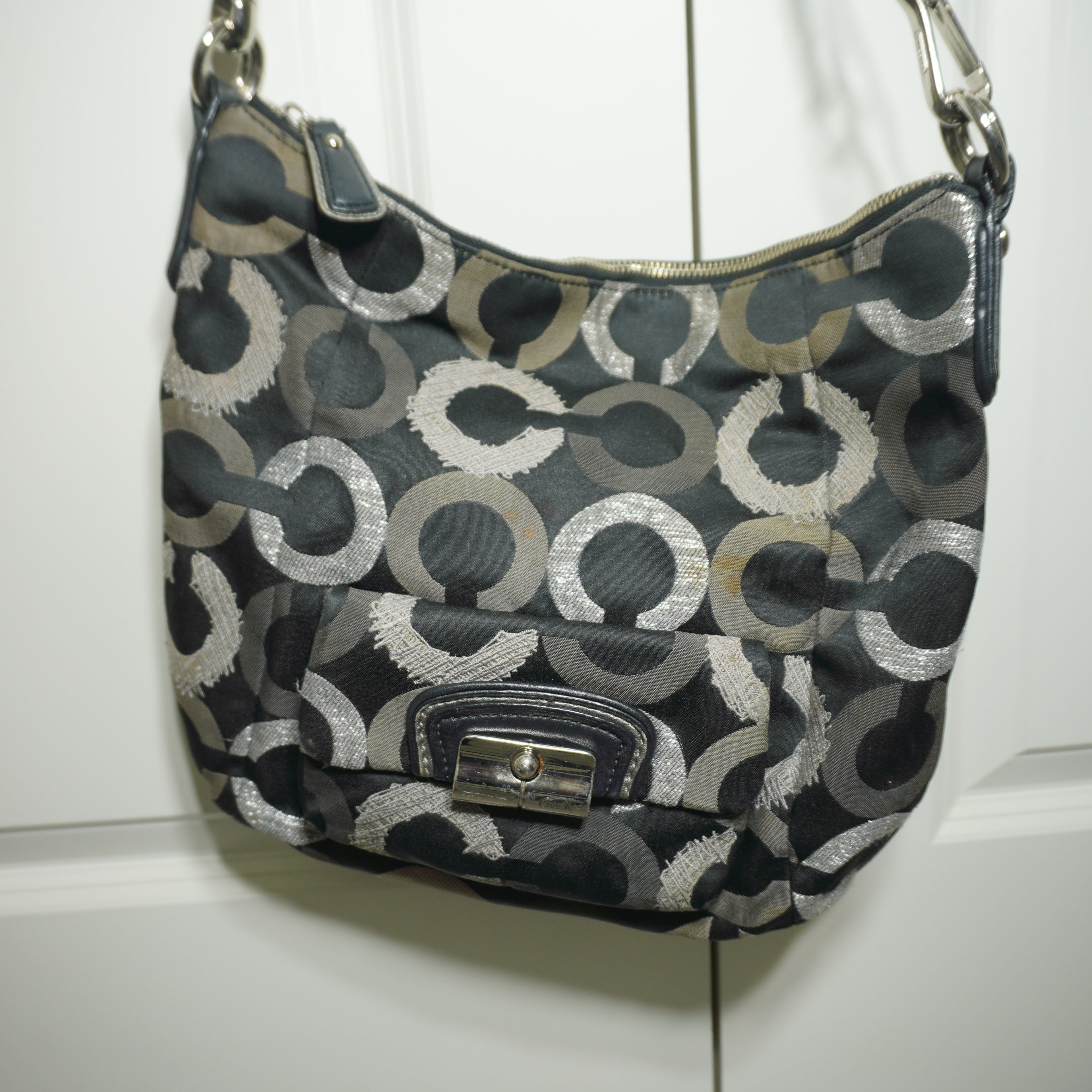 Coach Black Silver Signature C Hobo ShoulderBag