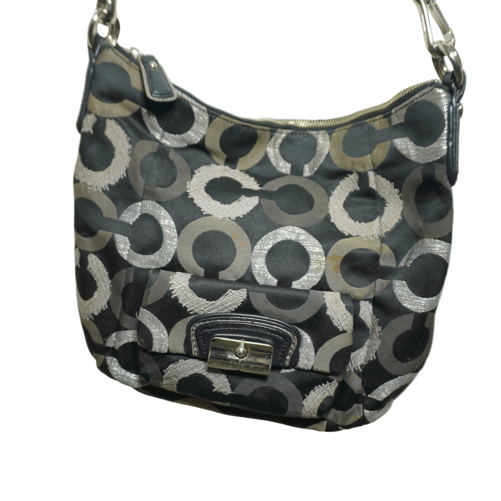 Coach Black Silver Signature C Hobo ShoulderBag