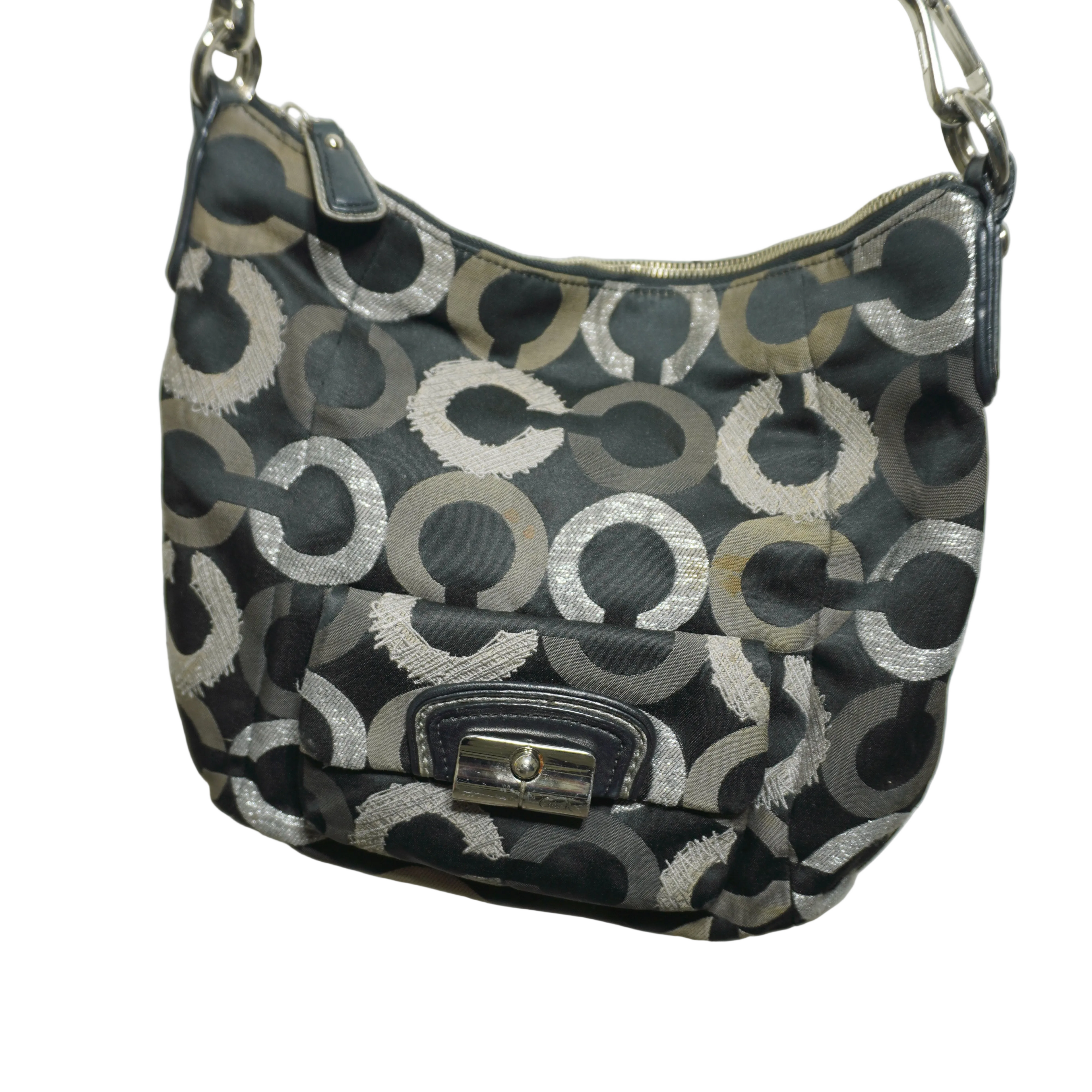Coach Black Silver Signature C Hobo ShoulderBag