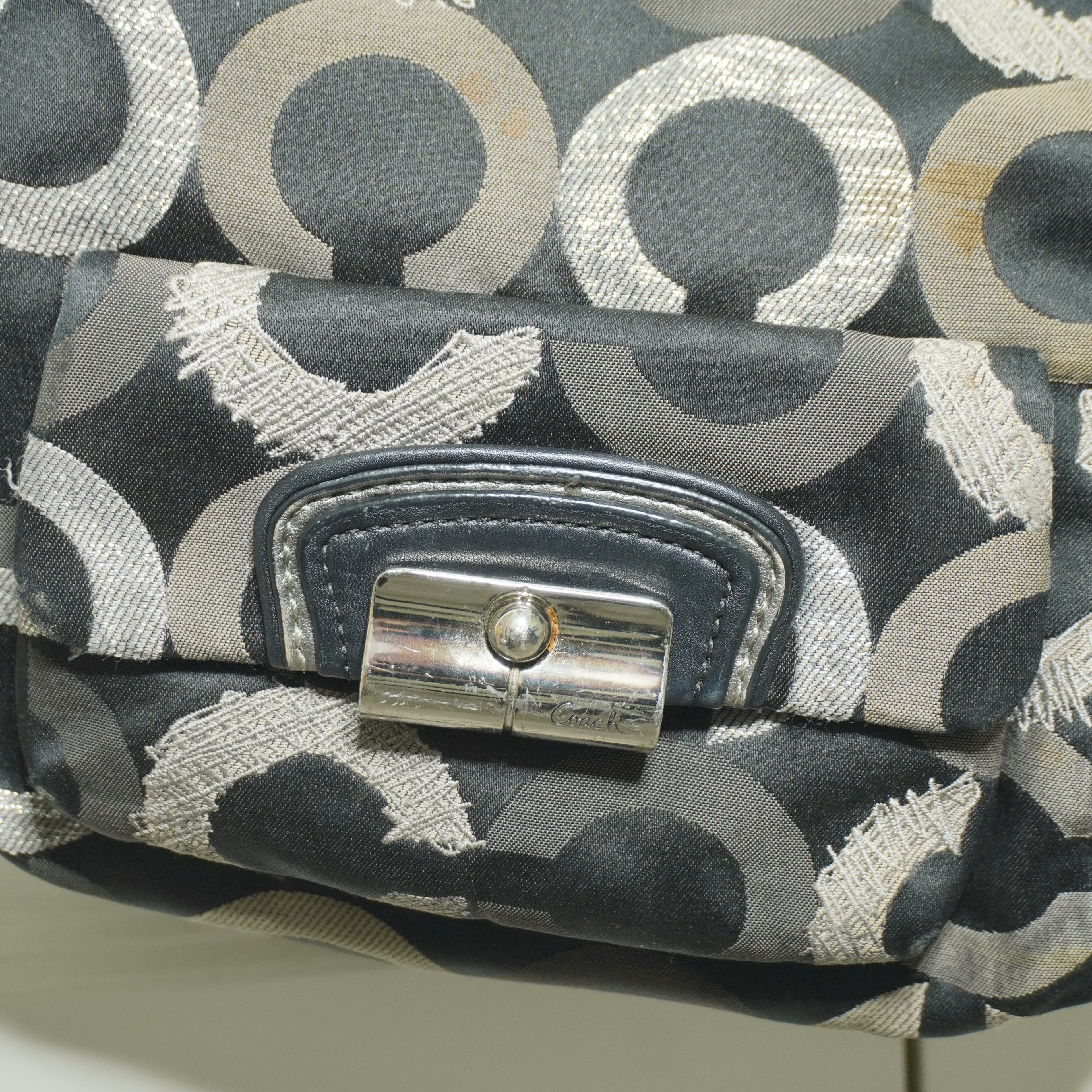 Coach Black Silver Signature C Hobo ShoulderBag