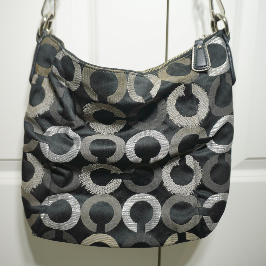 Coach Black Silver Signature C Hobo ShoulderBag