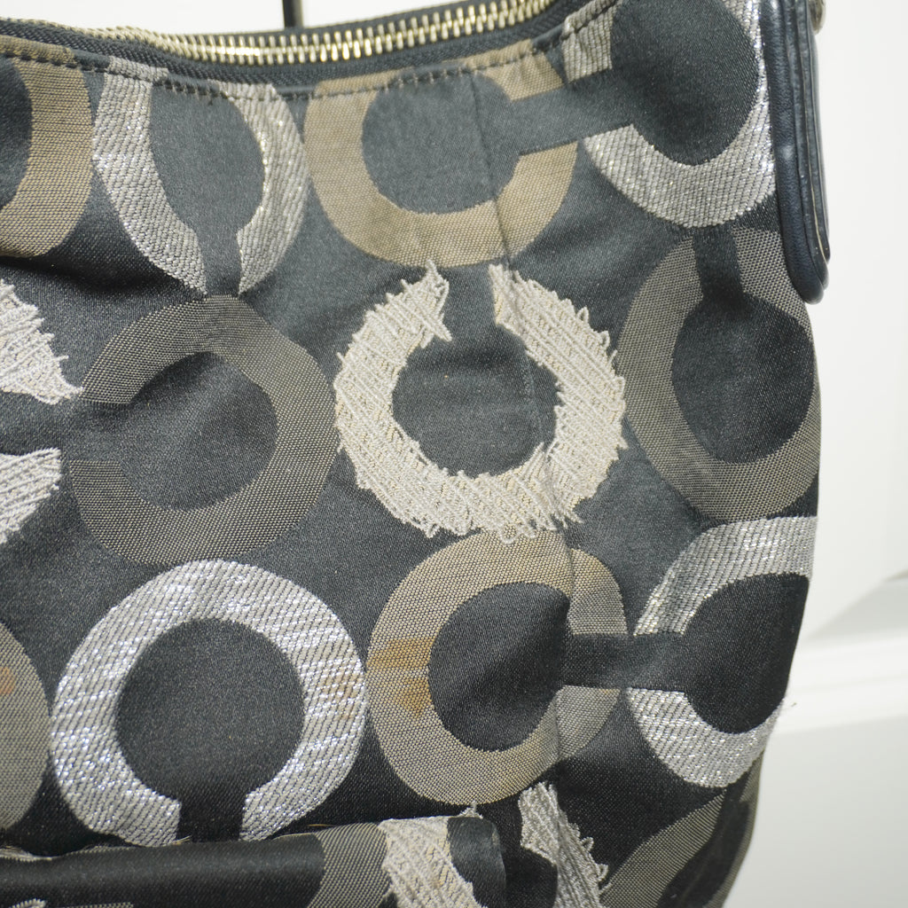 Coach Black Silver Signature C Hobo ShoulderBag