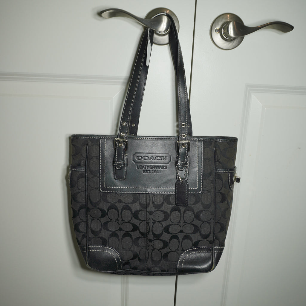 Coach Black Signature Canvas Leather Shoulder Bag