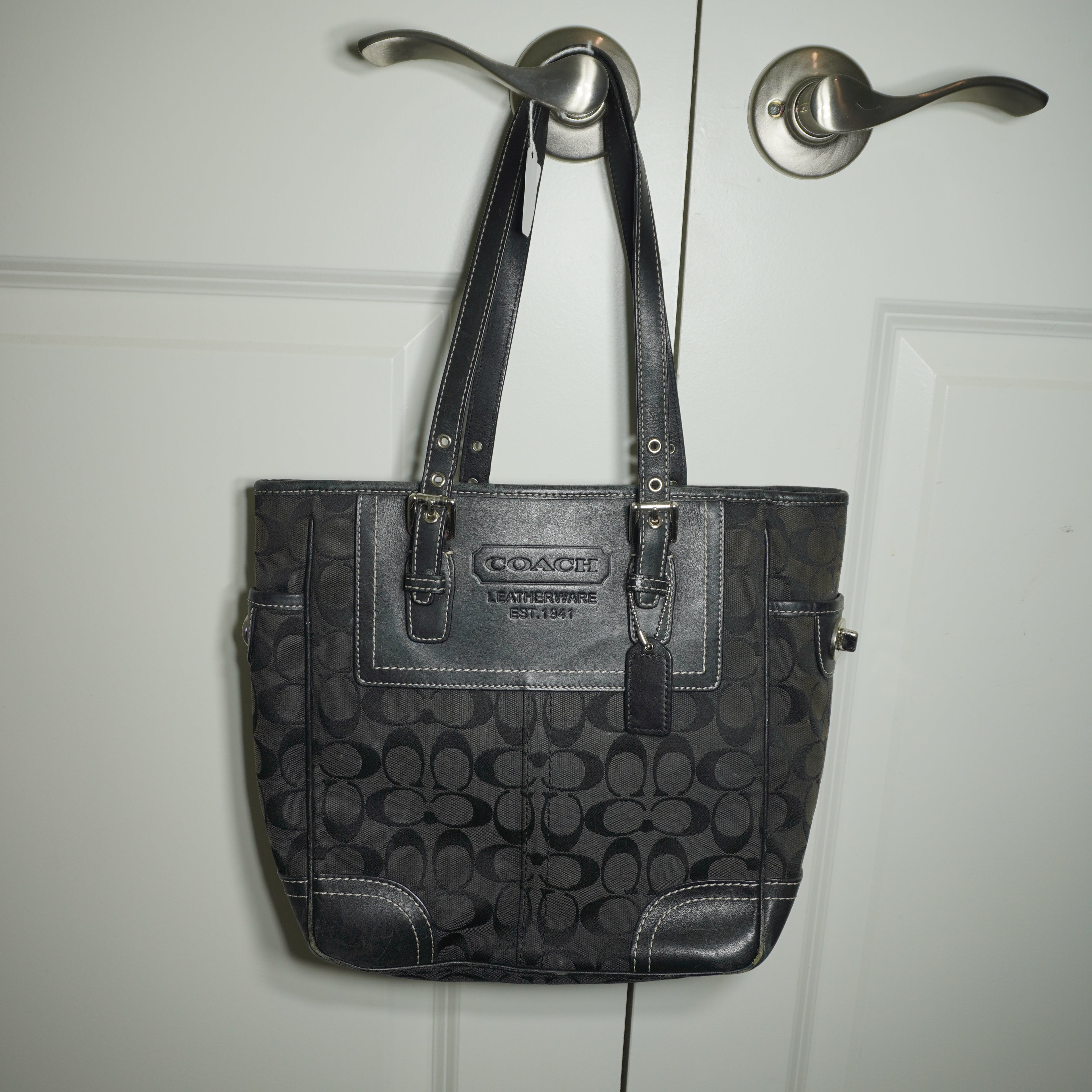 Coach Black Signature Canvas Leather Shoulder Bag