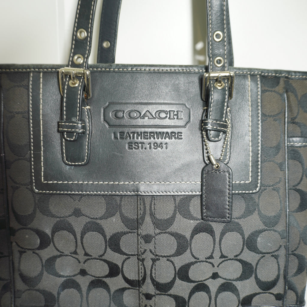 Coach Black Signature Canvas Leather Shoulder Bag