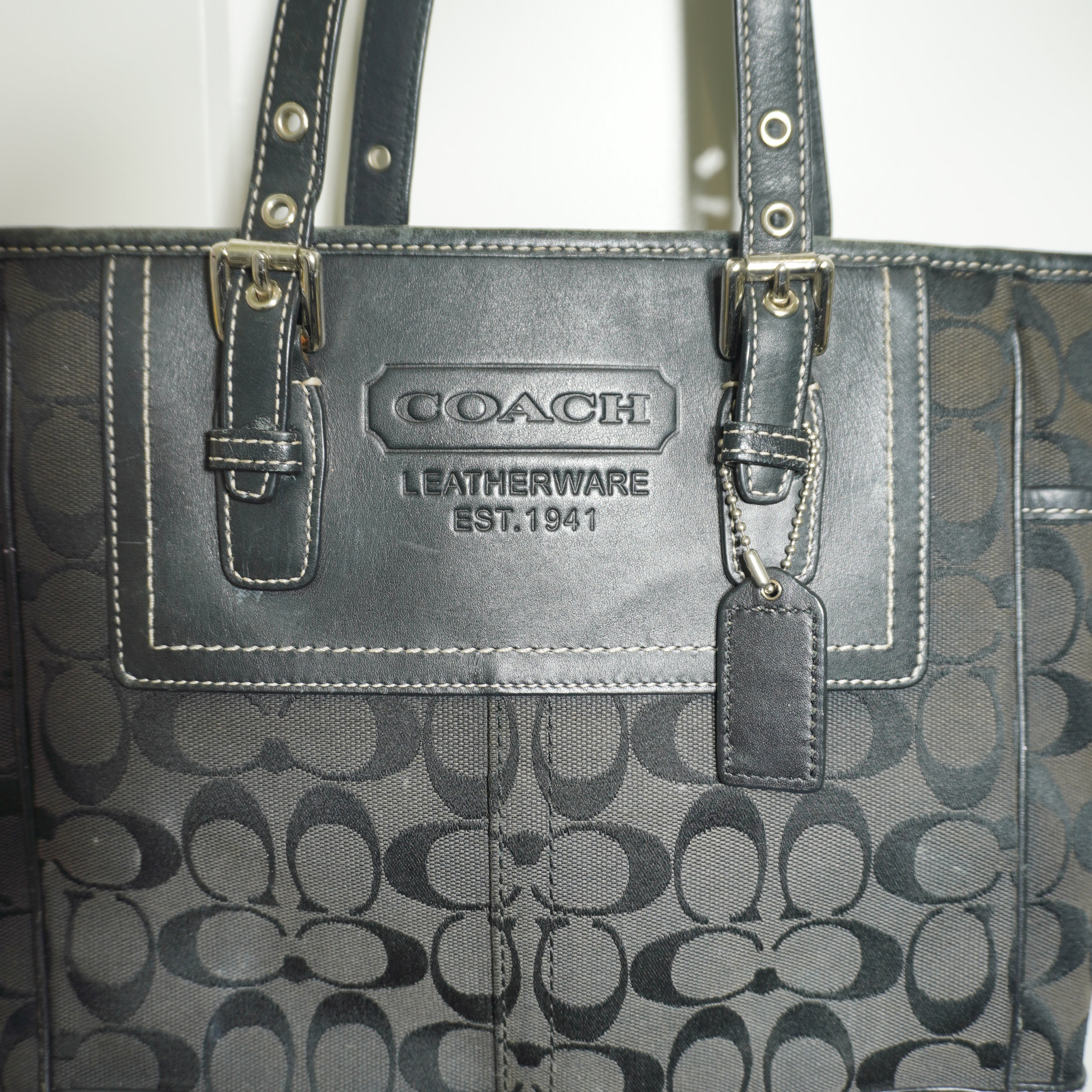 Coach Black Signature Canvas Leather Shoulder Bag