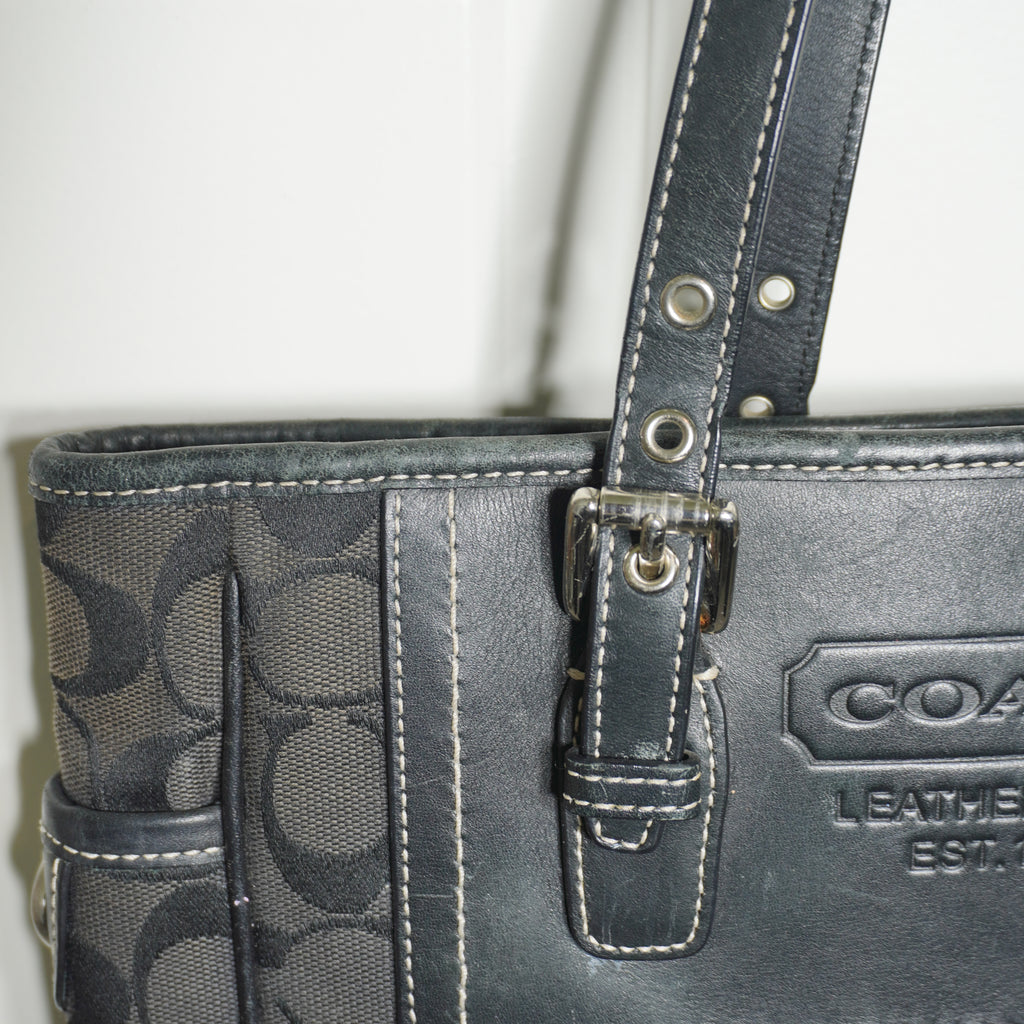 Coach Black Signature Canvas Leather Shoulder Bag