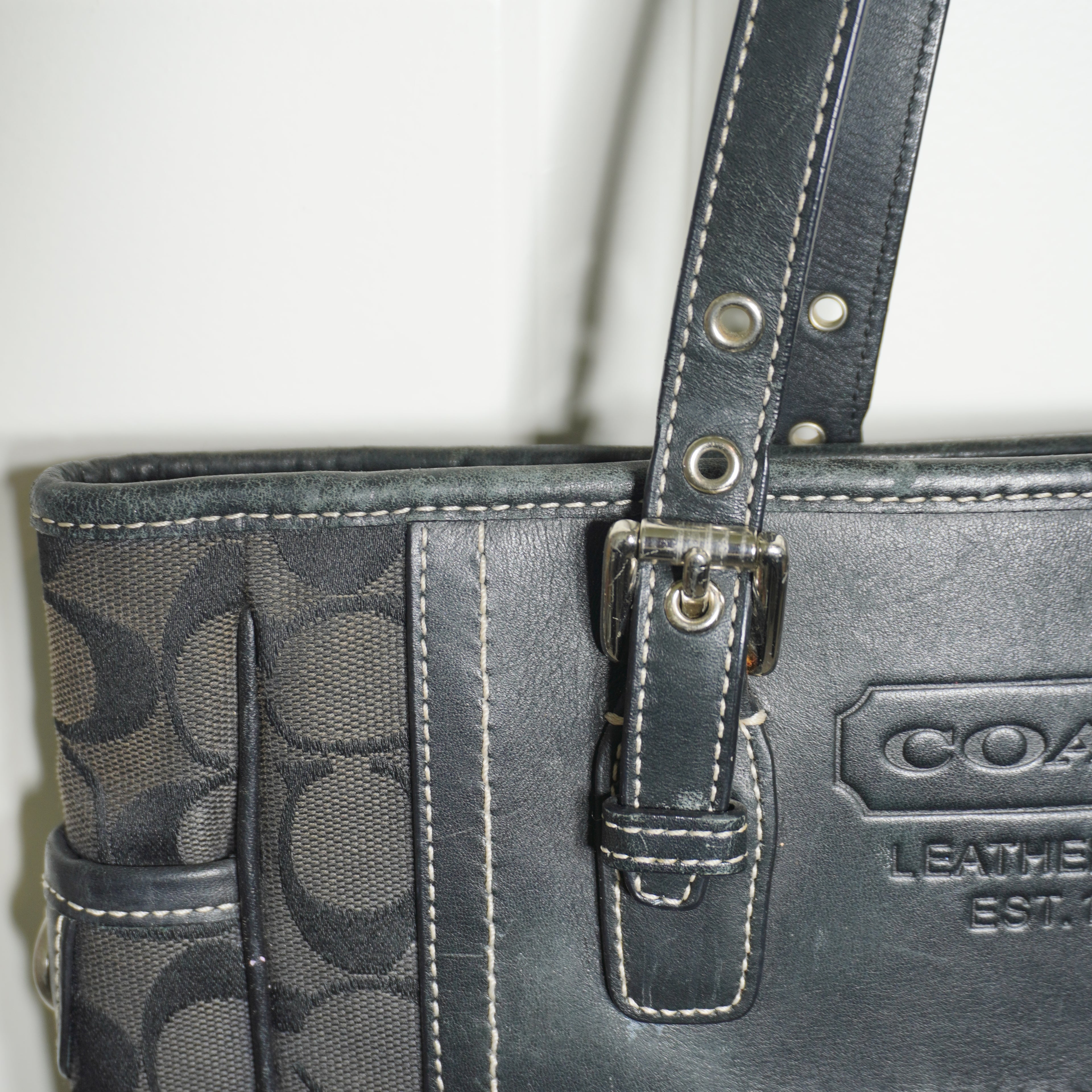 Coach Black Signature Canvas Leather Shoulder Bag