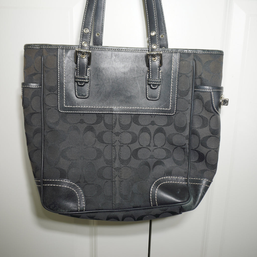 Coach Black Signature Canvas Leather Shoulder Bag