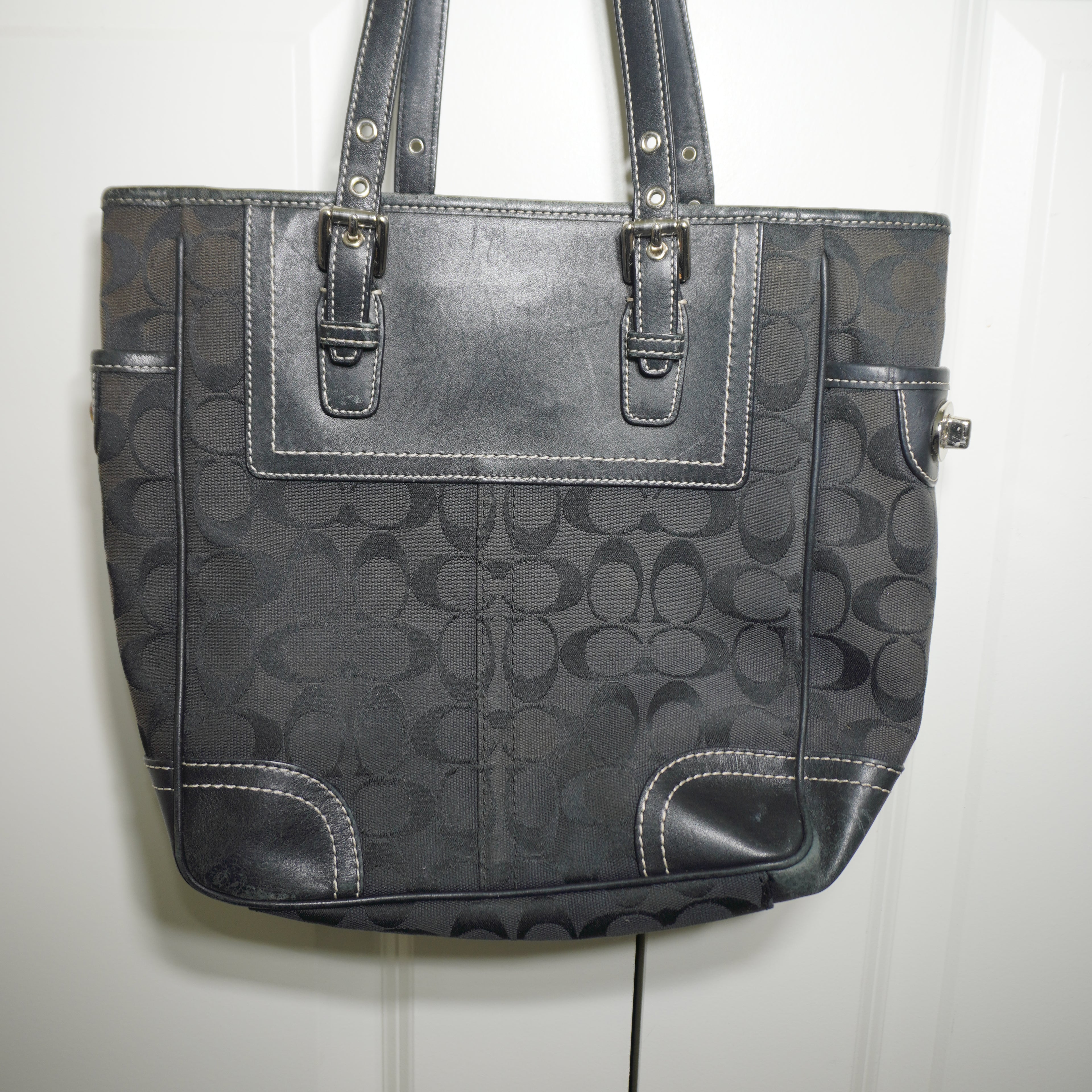 Coach Black Signature Canvas Leather Shoulder Bag