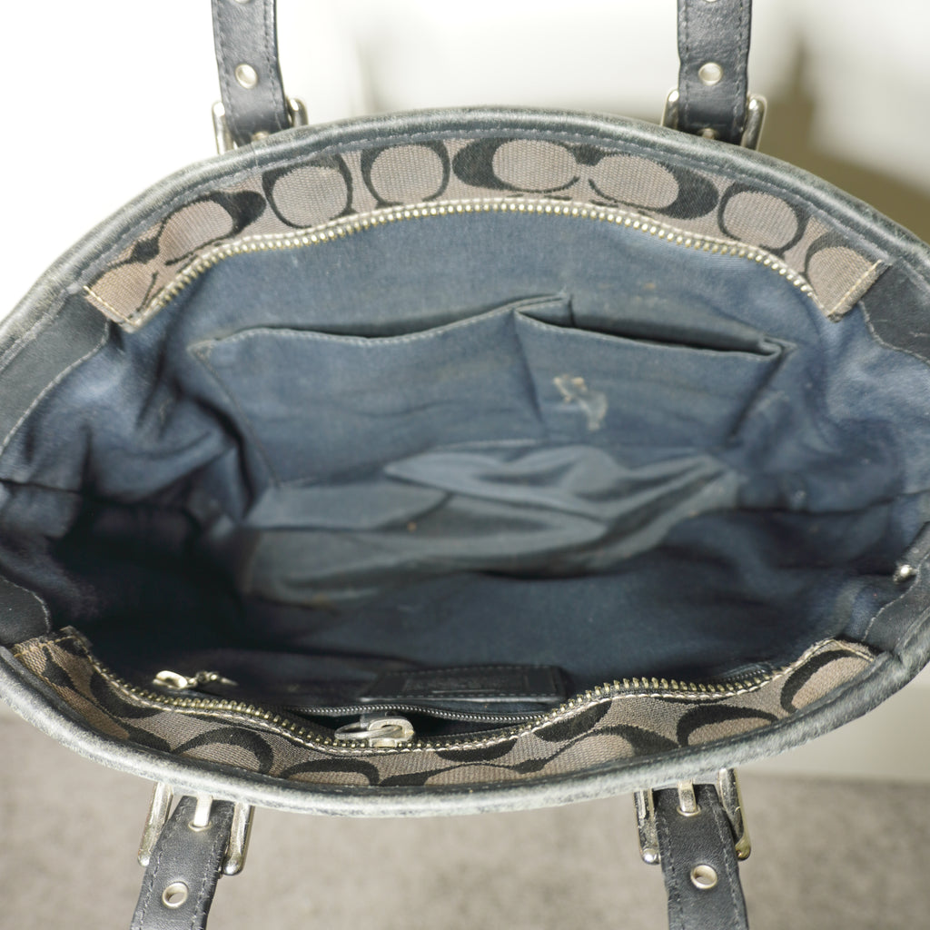 Coach Black Signature Canvas Leather Shoulder Bag