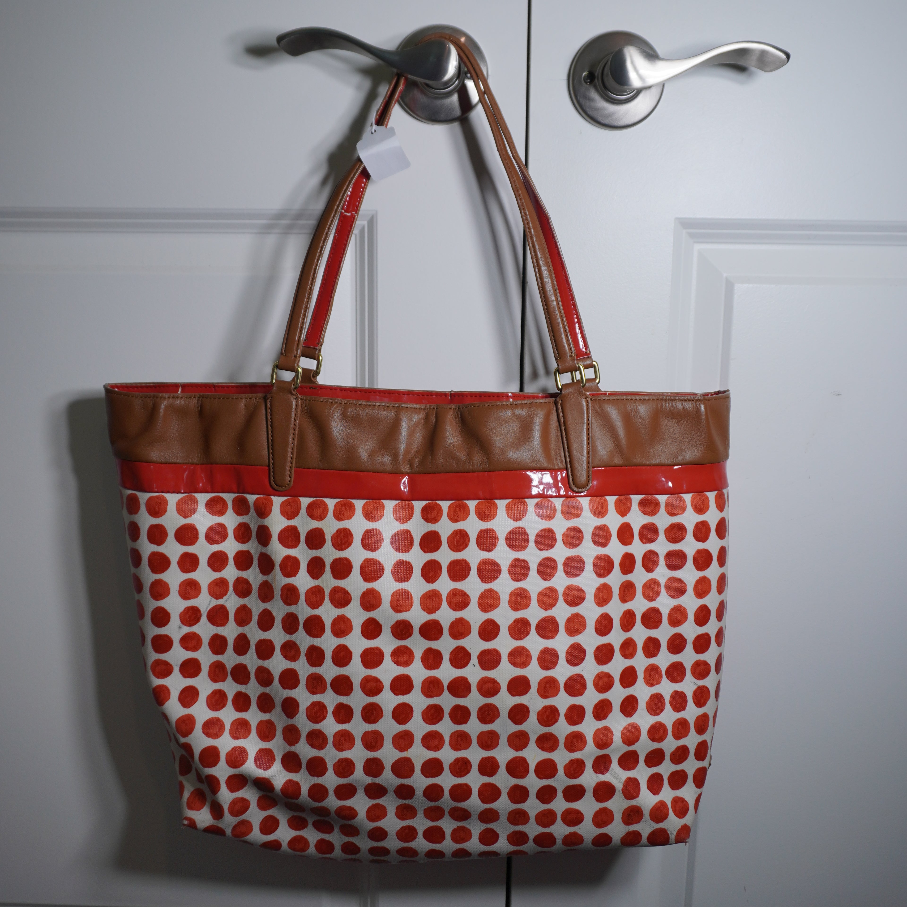 Coach White Orange Polka Dot Tote Bag