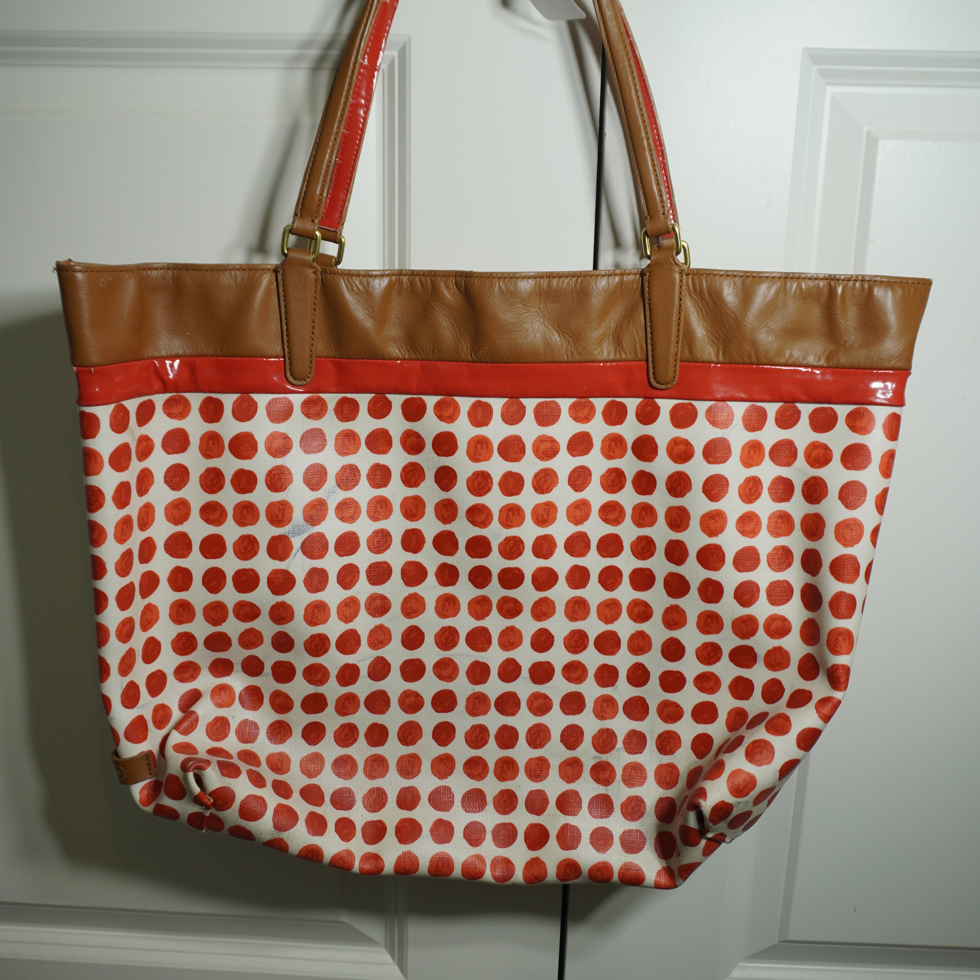 Coach White Orange Polka Dot Tote Bag