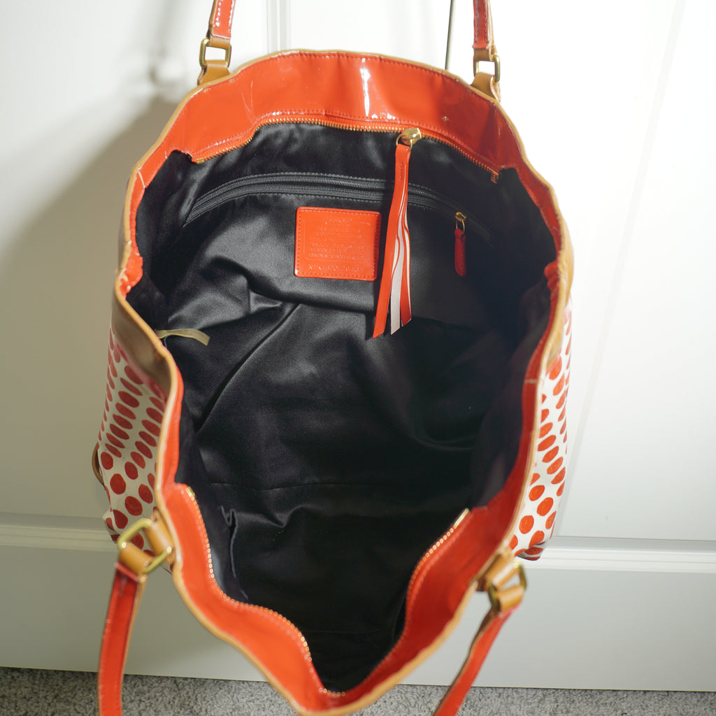 Coach White Orange Polka Dot Tote Bag