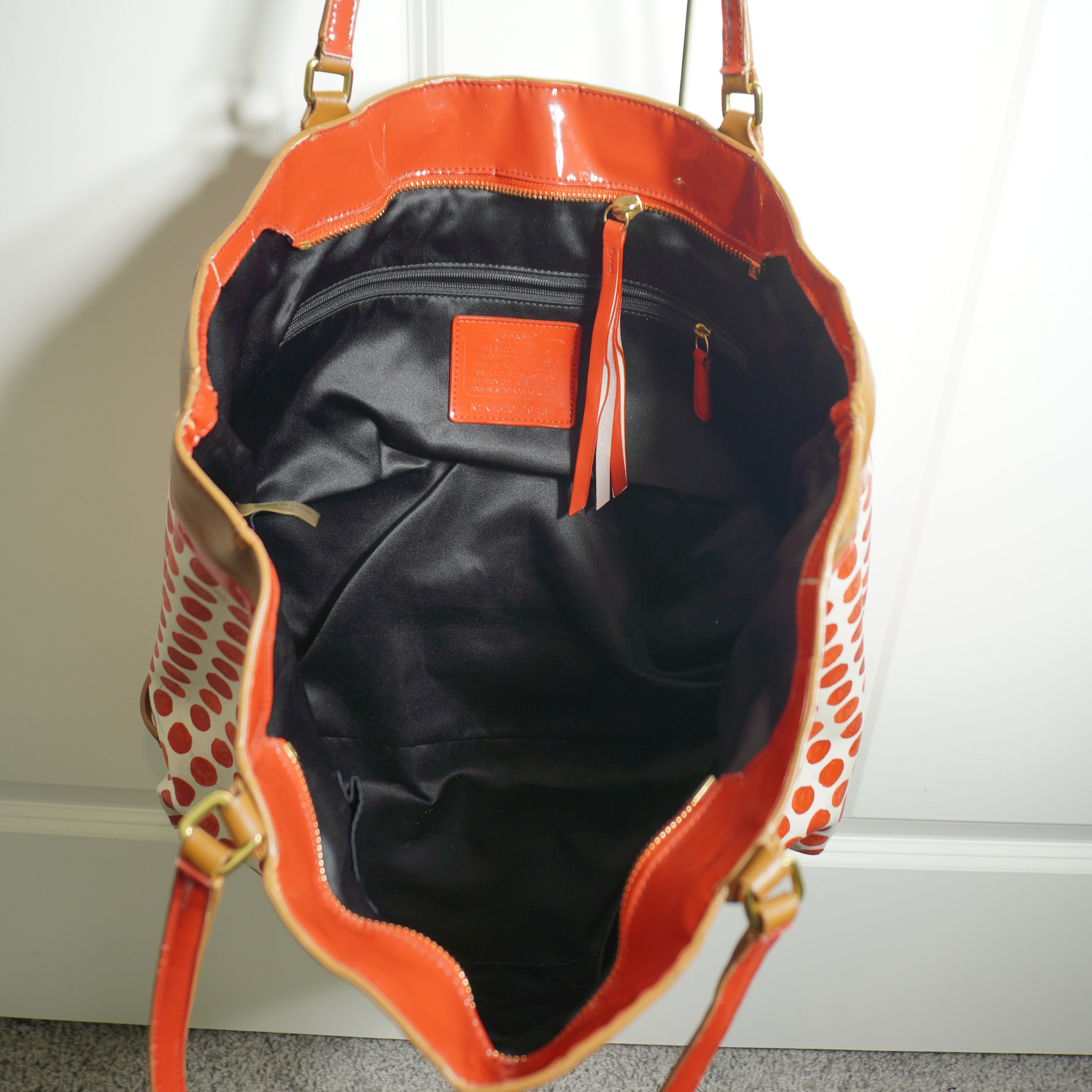 Coach White Orange Polka Dot Tote Bag