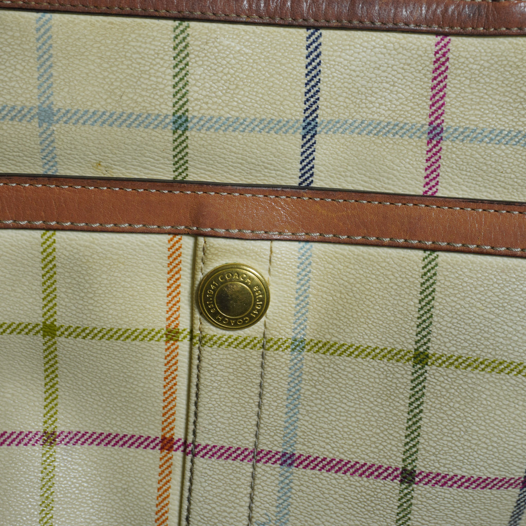 Coach Plaid Beige Blue Shoulder Bag