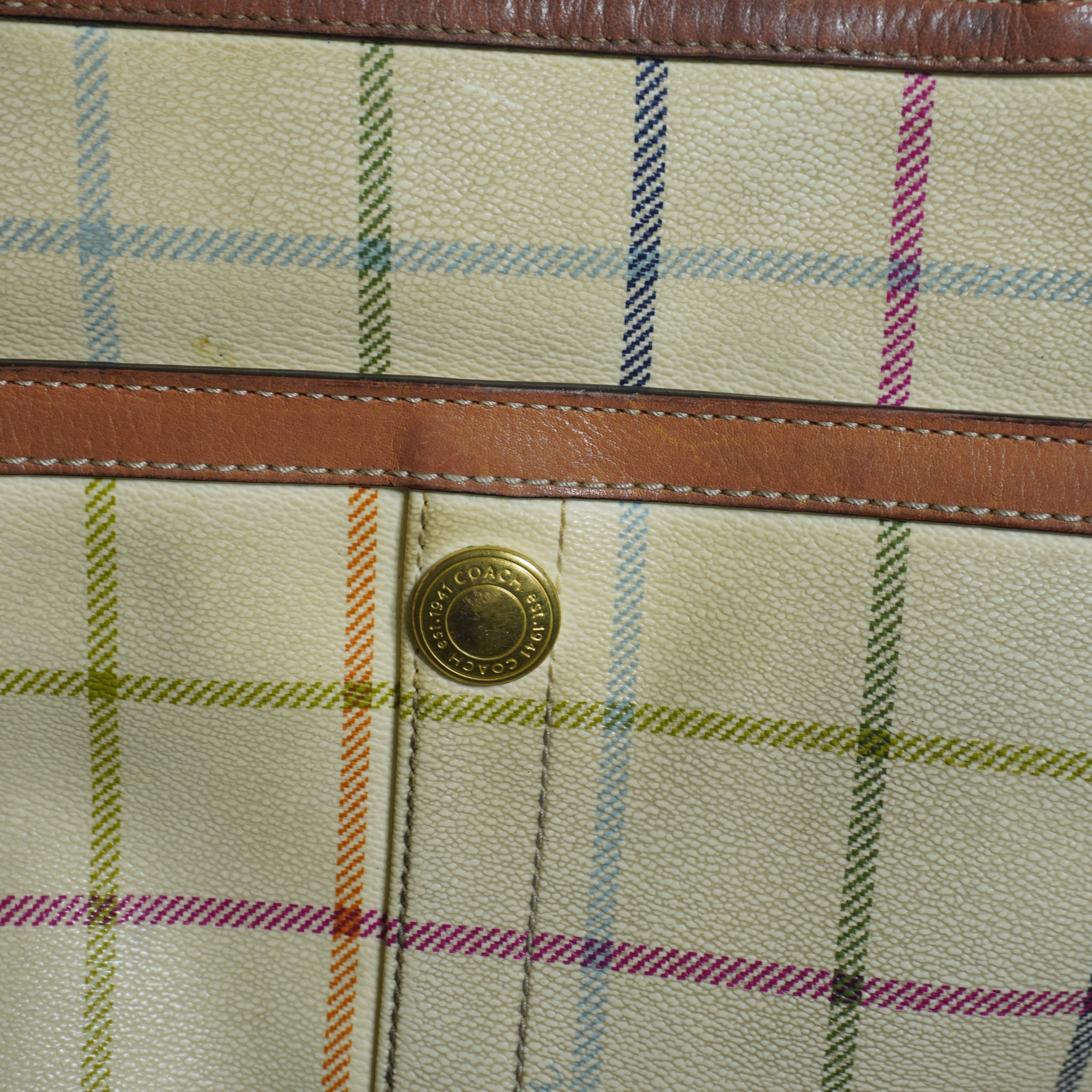 Coach Plaid Beige Blue Shoulder Bag