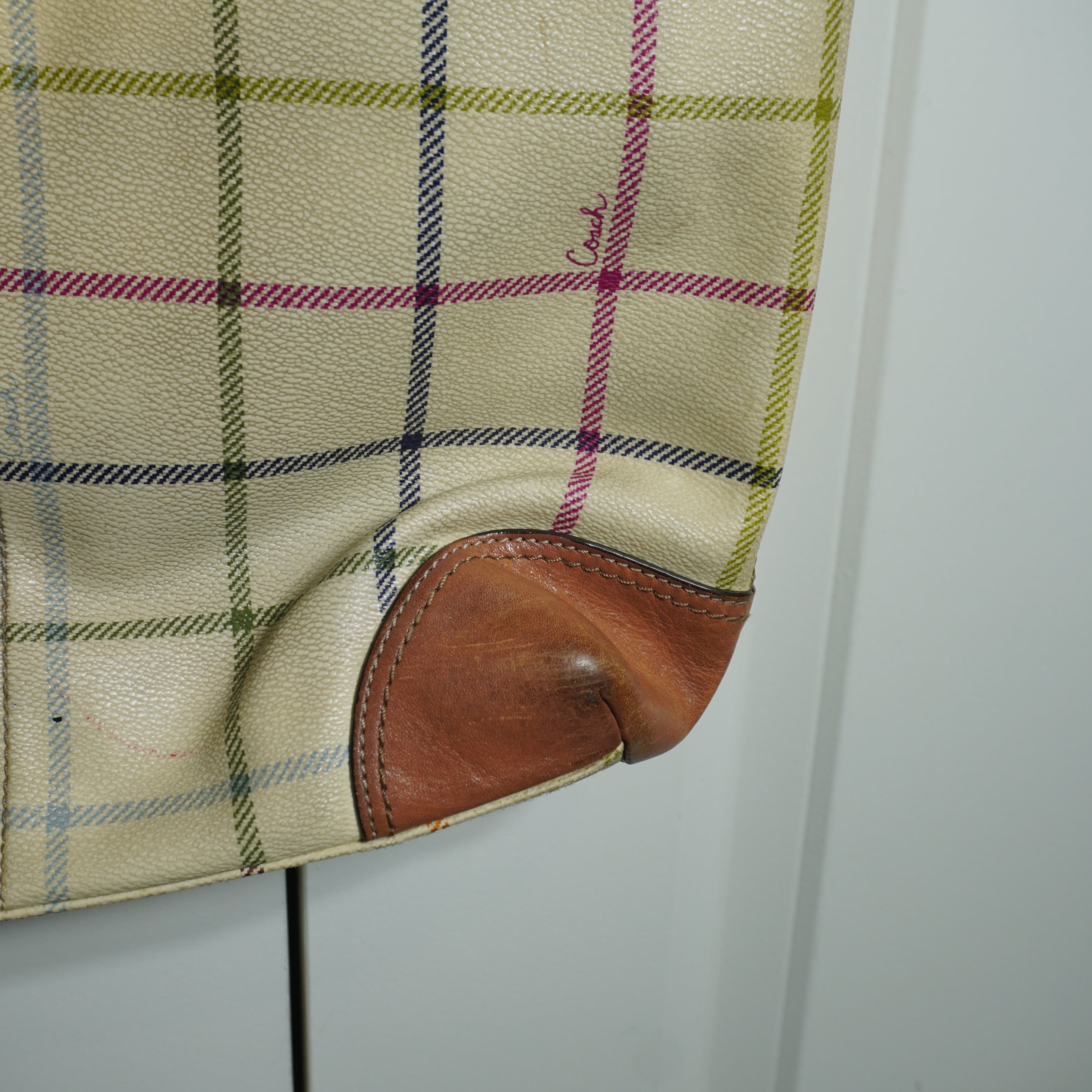 Coach Plaid Beige Blue Shoulder Bag