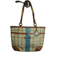 Coach Plaid Beige Blue Shoulder Bag