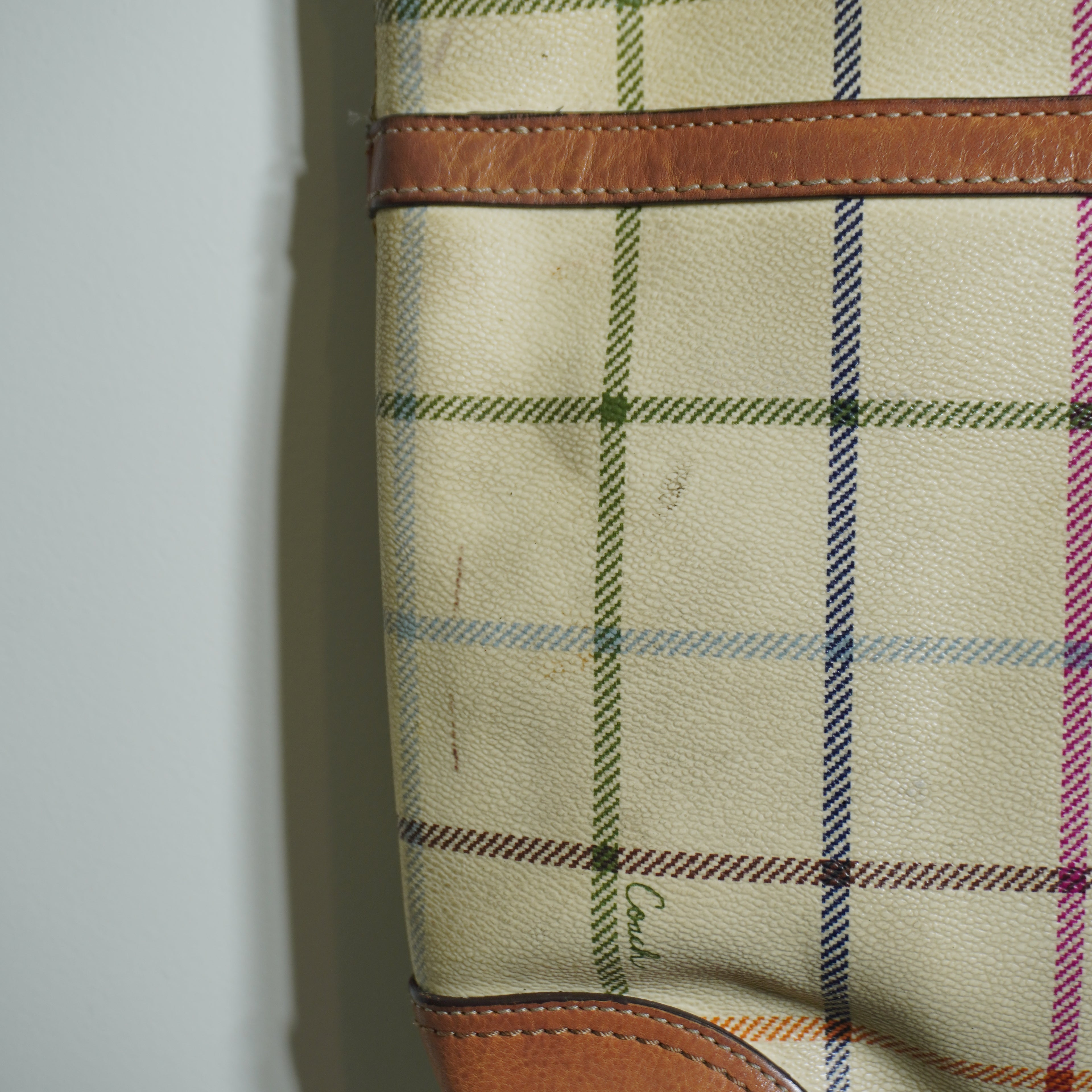 Coach Plaid Beige Blue Shoulder Bag